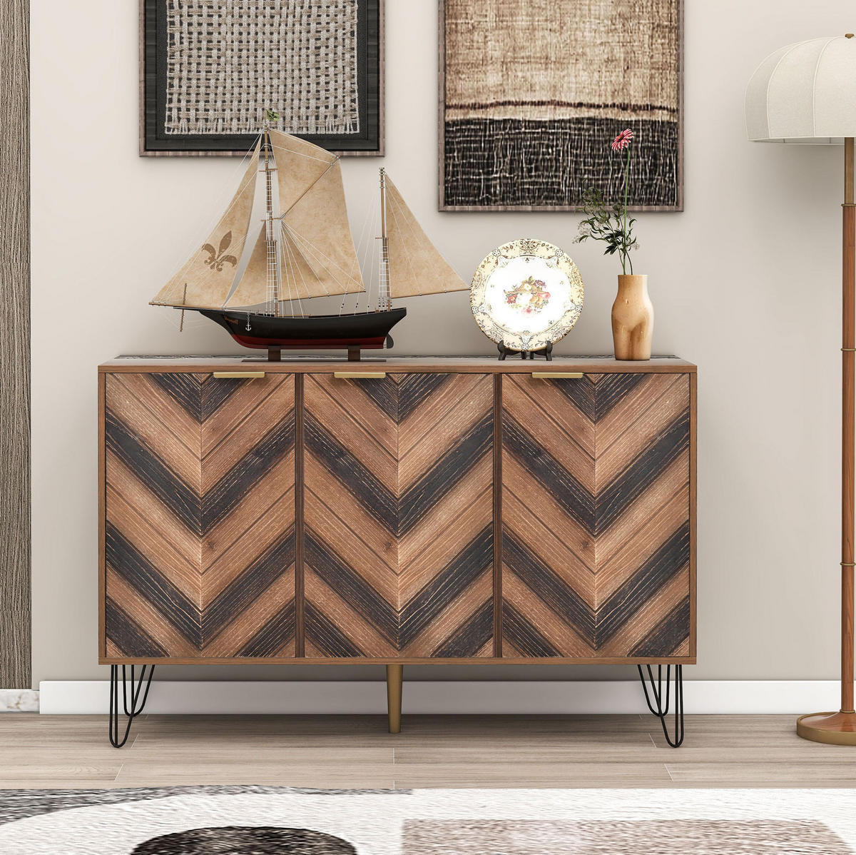 SIDEBOARD mit 3 Türen 120 cm Particle Board Natural - Braun, Holzwerkstoff (120/76.5/38cm) - Meubliv