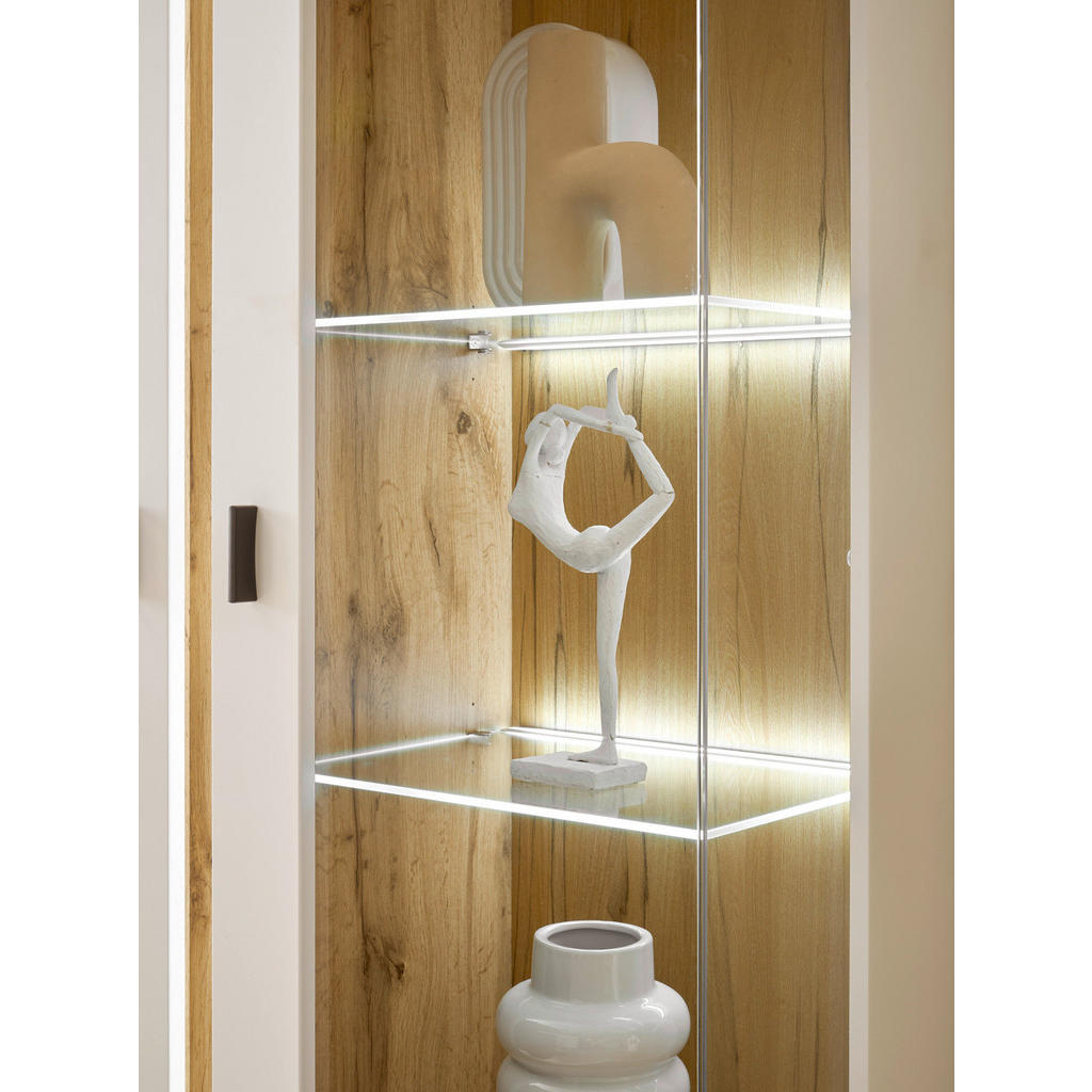 Thumbnail - Furn.Design Vitrine, Weiß, Eiche Wotan, Metall, Nachbildung,Eiche, Uni, Holz Optik, 6 Fächer, Rechteckig, 80x200x35 cm, ...