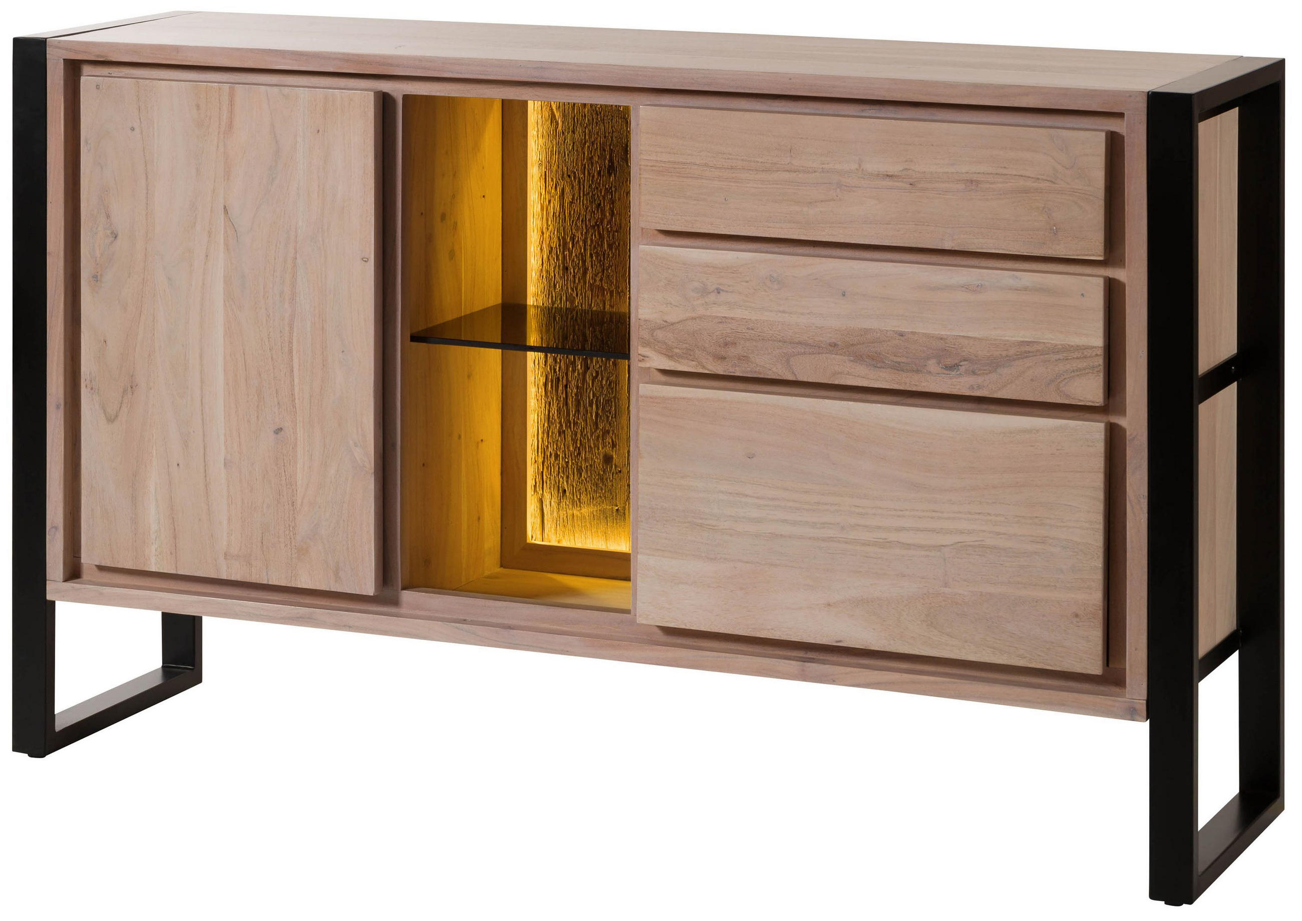 SIDEBOARD Akazie / Altholz 150x40x90 natur lackiert DENVER #110 - Braun, Holz (150/90/40cm) - Massivmoebel24