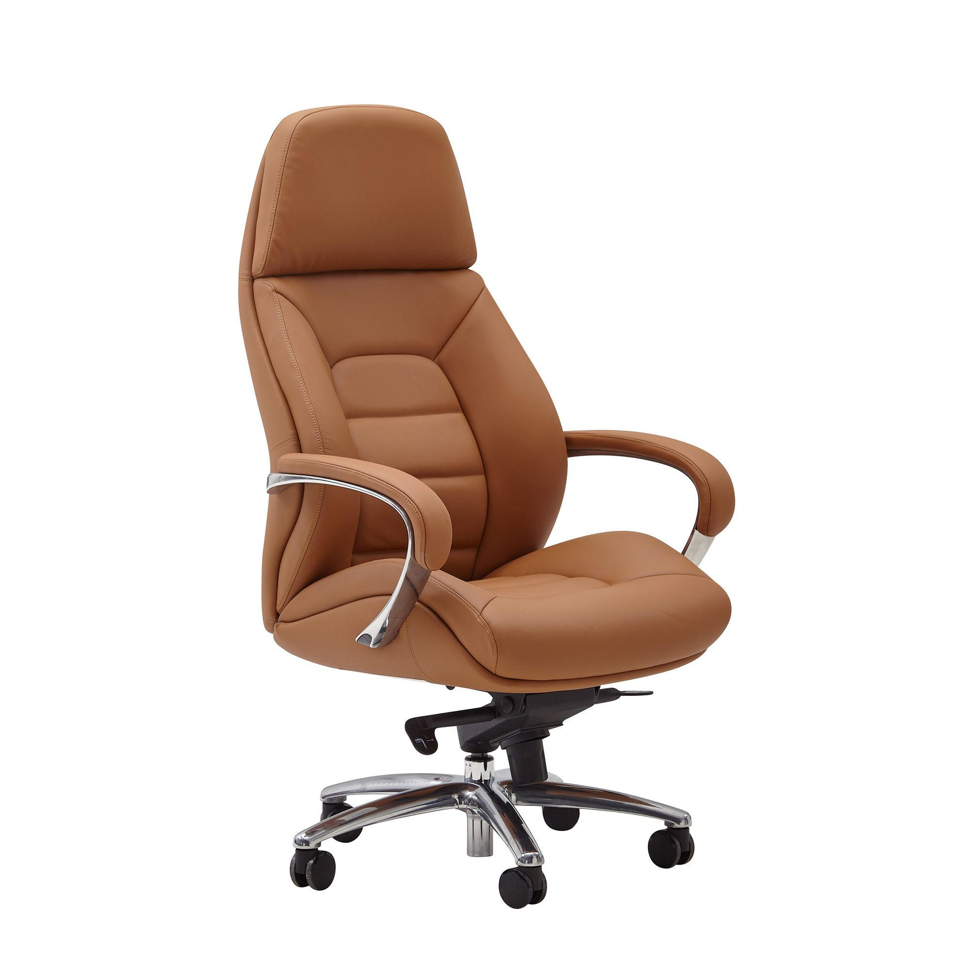 BÜROSTUHL Echtleder bis 120 kg mit Wippmechanik, Armlehnen und hoher Rückenlehne, Beige 67x67x137 cm - Beige/Silberfarben, Leder/Metall (67/137/67cm) - KADIMA DESIGN