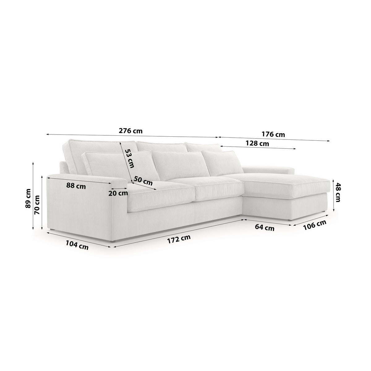 ECKSOFA 4 Sitzer Medan Mini, Hellgrau - Hellgrau, Textil (276/176cm) - Fedve
