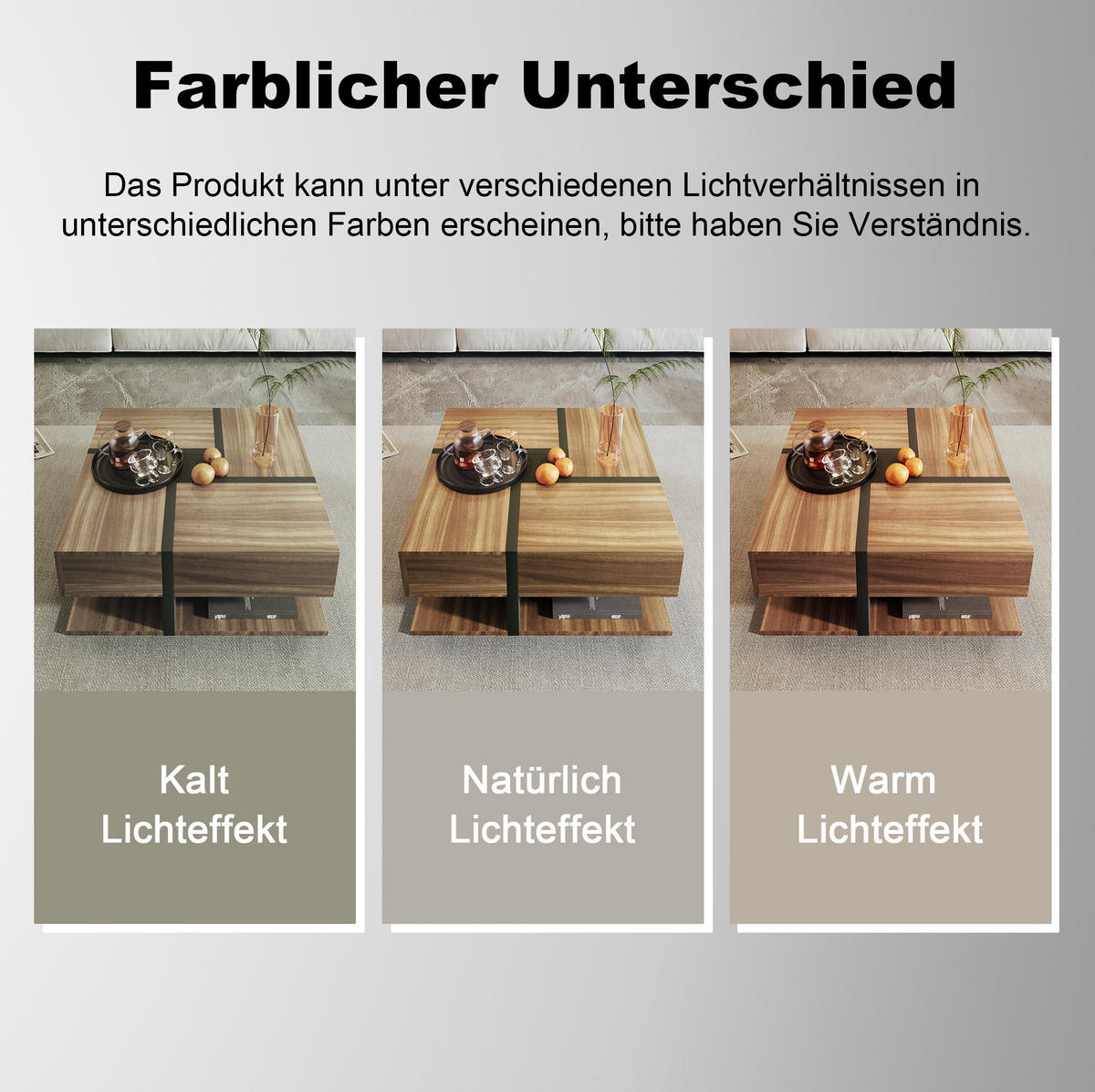 COUCHTISCH 78/78/36 cm mit 4 Schubladen und Ablage in Natur/Schwarz - Naturfarben, Holzwerkstoff (78/78/36cm) - Flora Grace