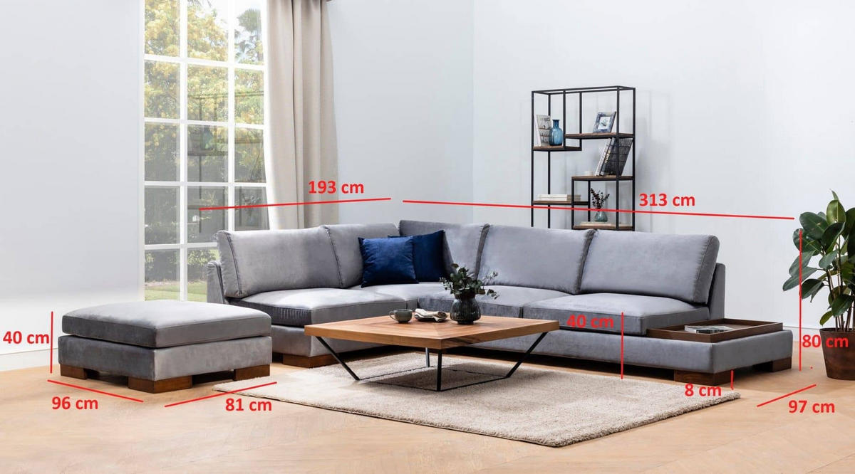 ECKSOFA mit Hocker und Lounge-Design - Dunkelgrau/Anthrazit, Holz/Textil (313/193cm) - myHomelando