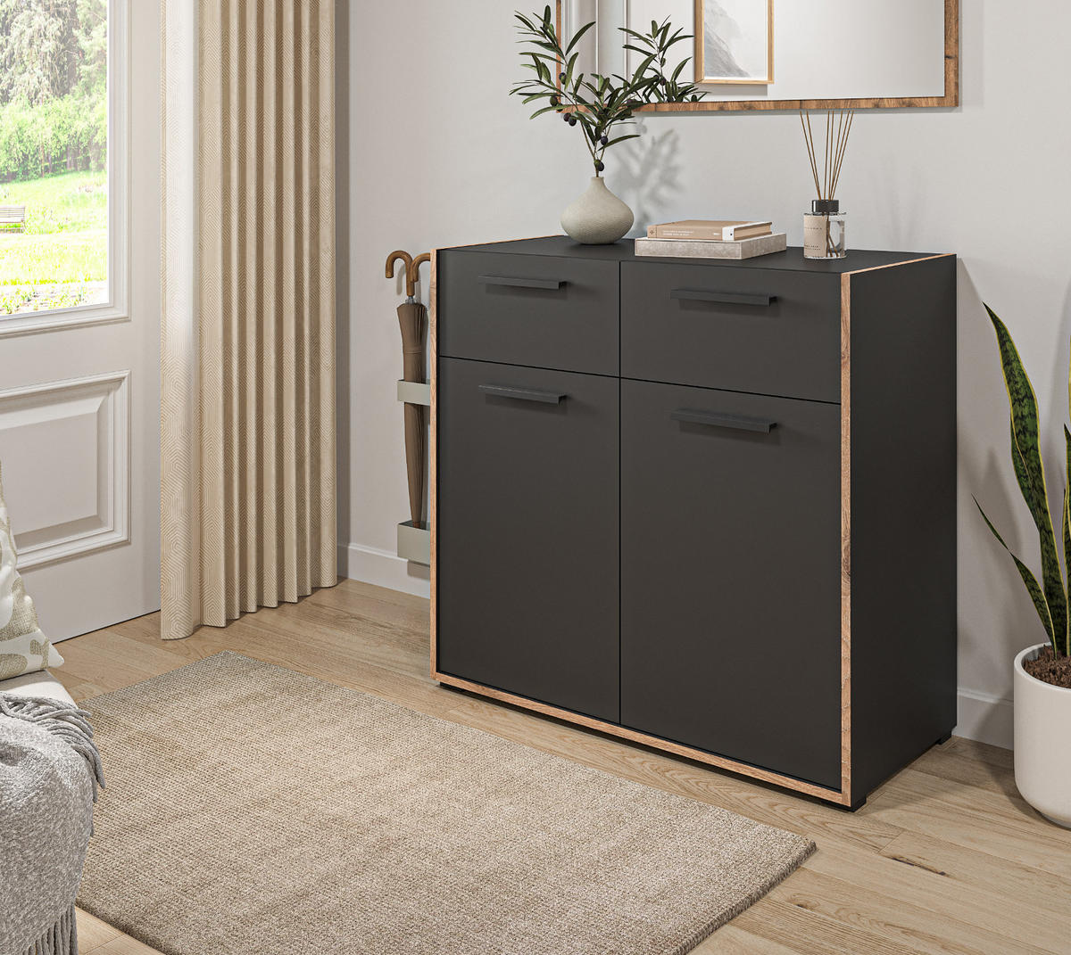 GARDEROBE-SET grau und Nox Eiche, Garderobenkombination 2-teilig, 95 x 189 cm, Salud - Dunkelgrau/Eichefarben, Holzwerkstoff/Kunststoff (95/189/37cm) - Inn.Furn