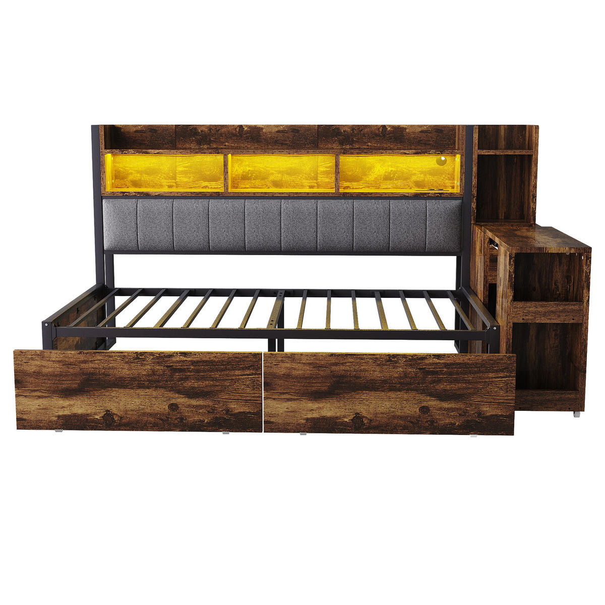 MULTIFUNKTIONSBETT 90/200 cm mit Schreibtisch und Stauraum Holzfarbe aus Metall - Naturfarben, Metall (90/200cm) - OKWISH