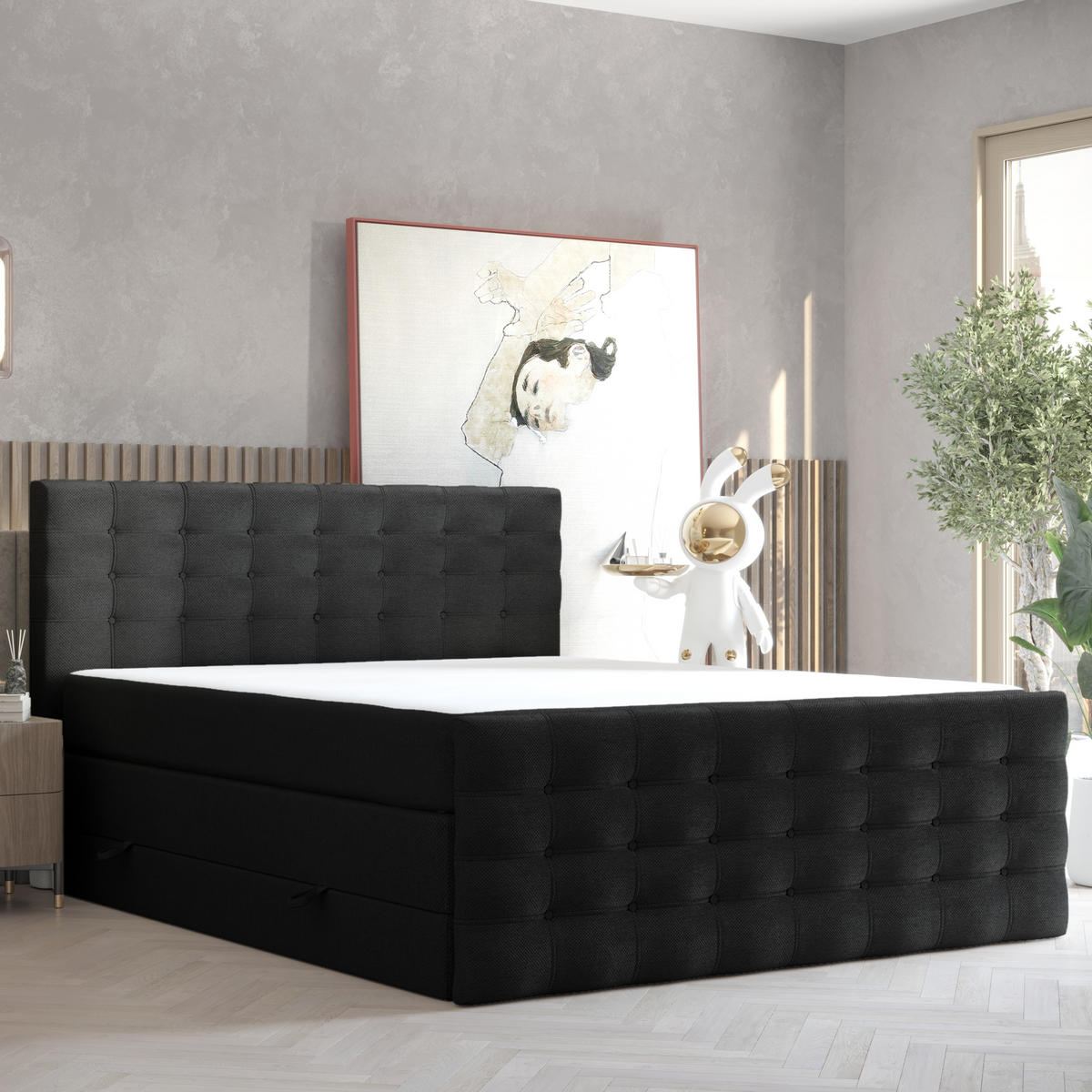 BOXSPRINGBETT Blend Schwarz 120/200 cm mit Matratze - Schwarz, Holz/Holzwerkstoff (120/200cm) - Maison de Reve