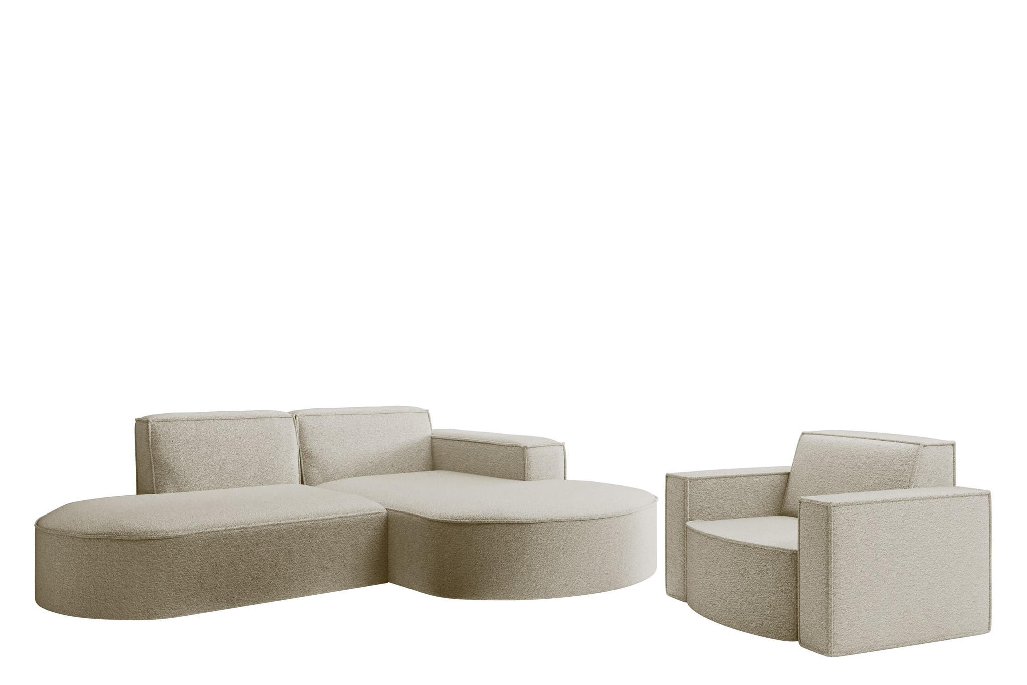 SOFASET Palma Ecksofa Sessel Ascot - Champagner, Holzwerkstoff/Textil (236/78/165cm) - Fun Möbel