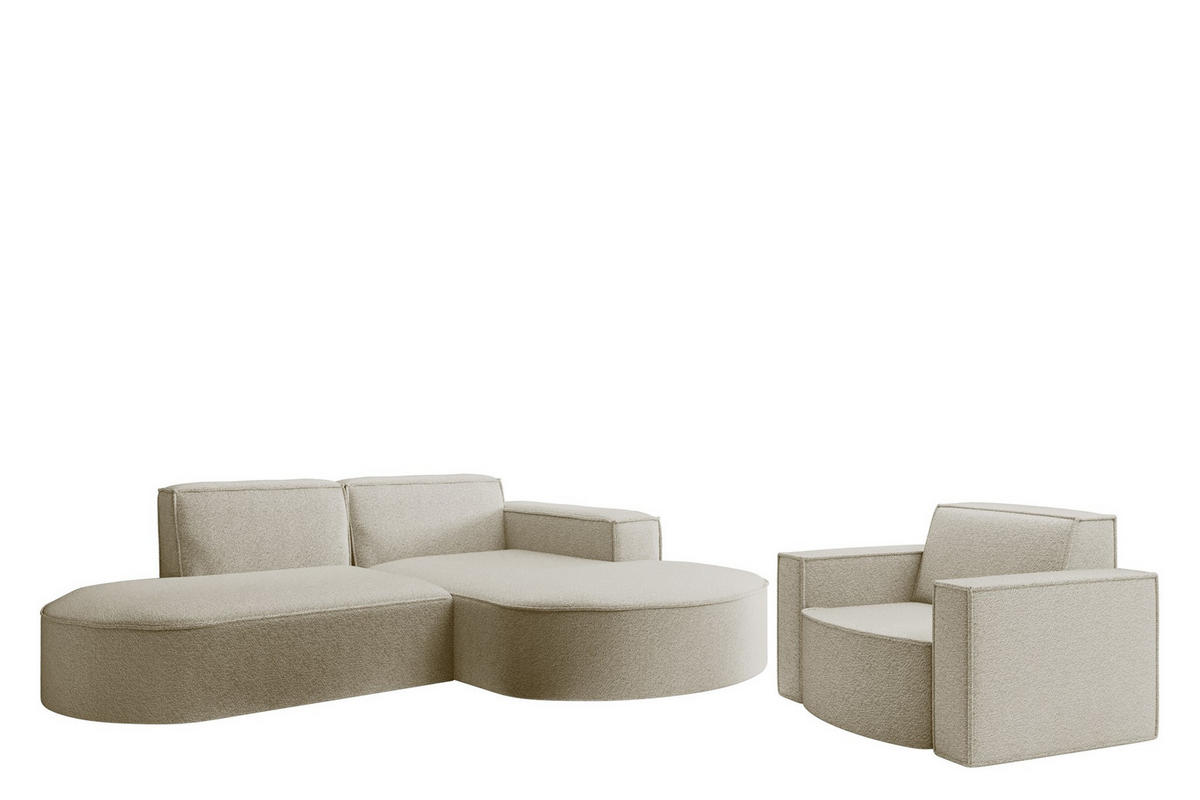 SOFASET Palma Ecksofa Sessel Ascot - Champagner, Holzwerkstoff/Textil (236/78/165cm) - Fun Möbel