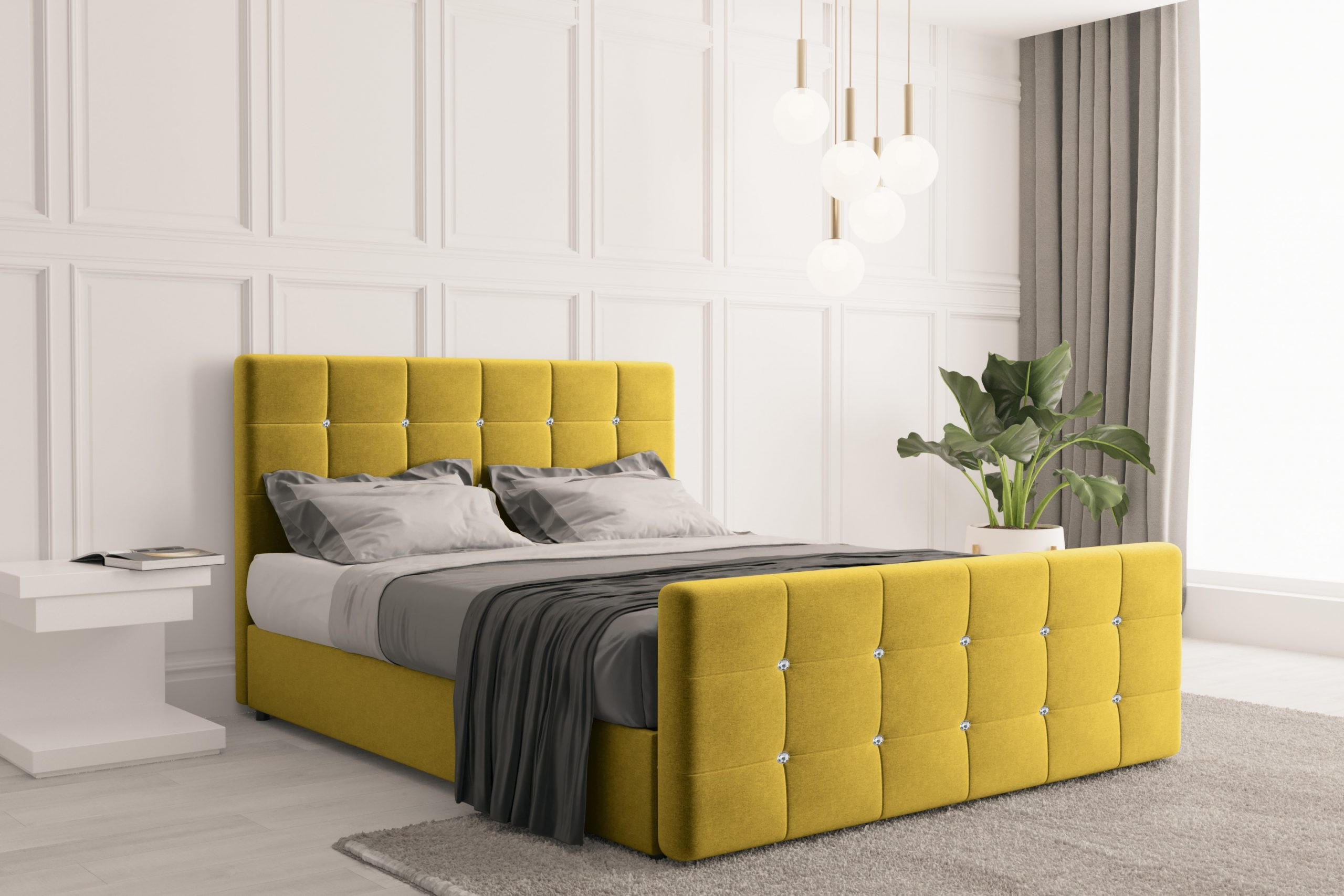 BOXBETT Mit Bettkasten Und Matratze Topper ROMA 120x200 cm Gelb H2-Pocket - Gelb/Dunkelblau, Holz/Holzwerkstoff (120/200cm) - Kaiser Möbel