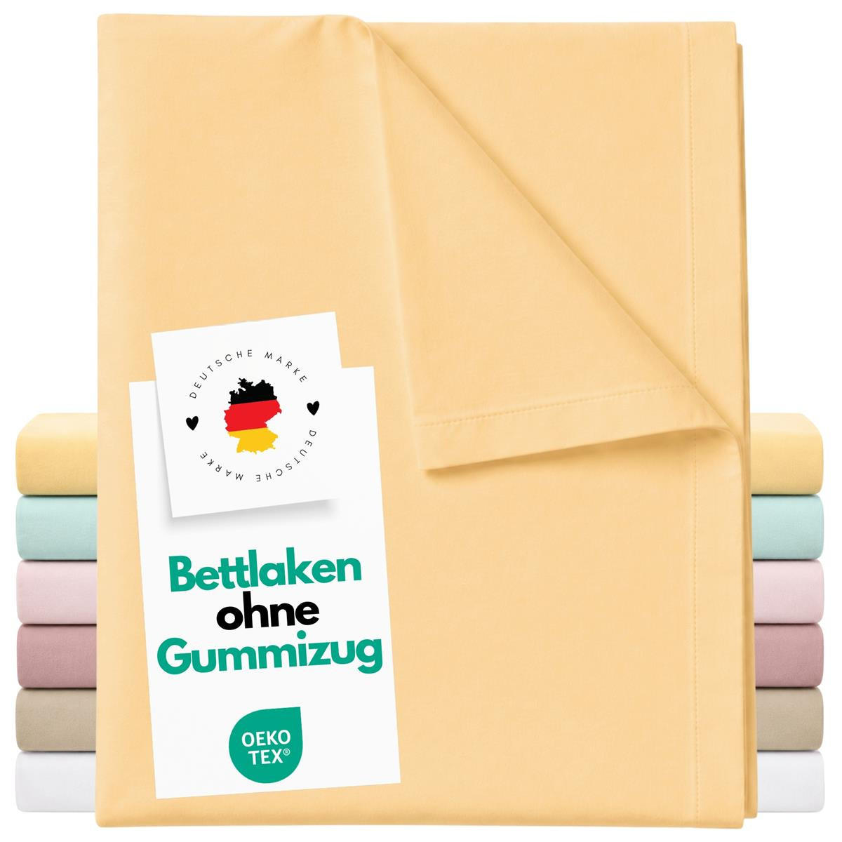 BETTTLAKEN ohne Gummizug 140x250 cm, Betttuch aus 100% Baumwolle, Vielseitig verwendbares Haustuch - Gelb - Gelb, Textil (140/250cm) - Carpe Sonno