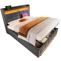 POLSTERBETT 160/200 cm Grau mit LED-Beleuchtung und USB-Steckdose - Grau, Textil (160/200cm) - OKWISH