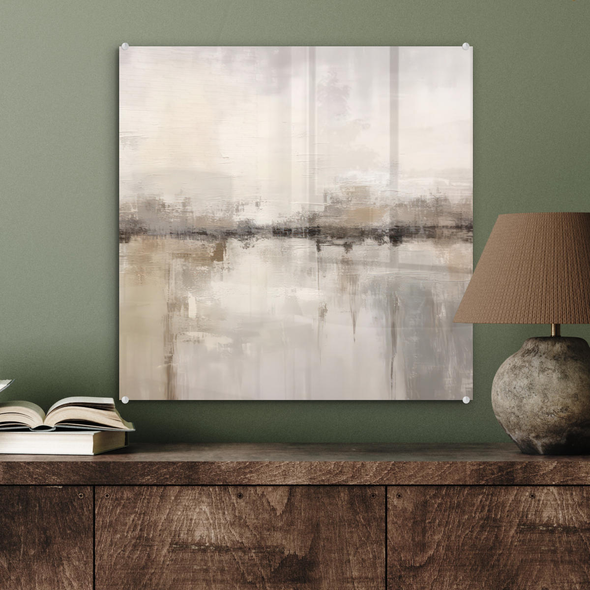 ACRYLGLASBILD Moderne Kunst - Abstrakt - Beige 50x50 cm - Beige, Glas (50/50cm) - MuchoWow