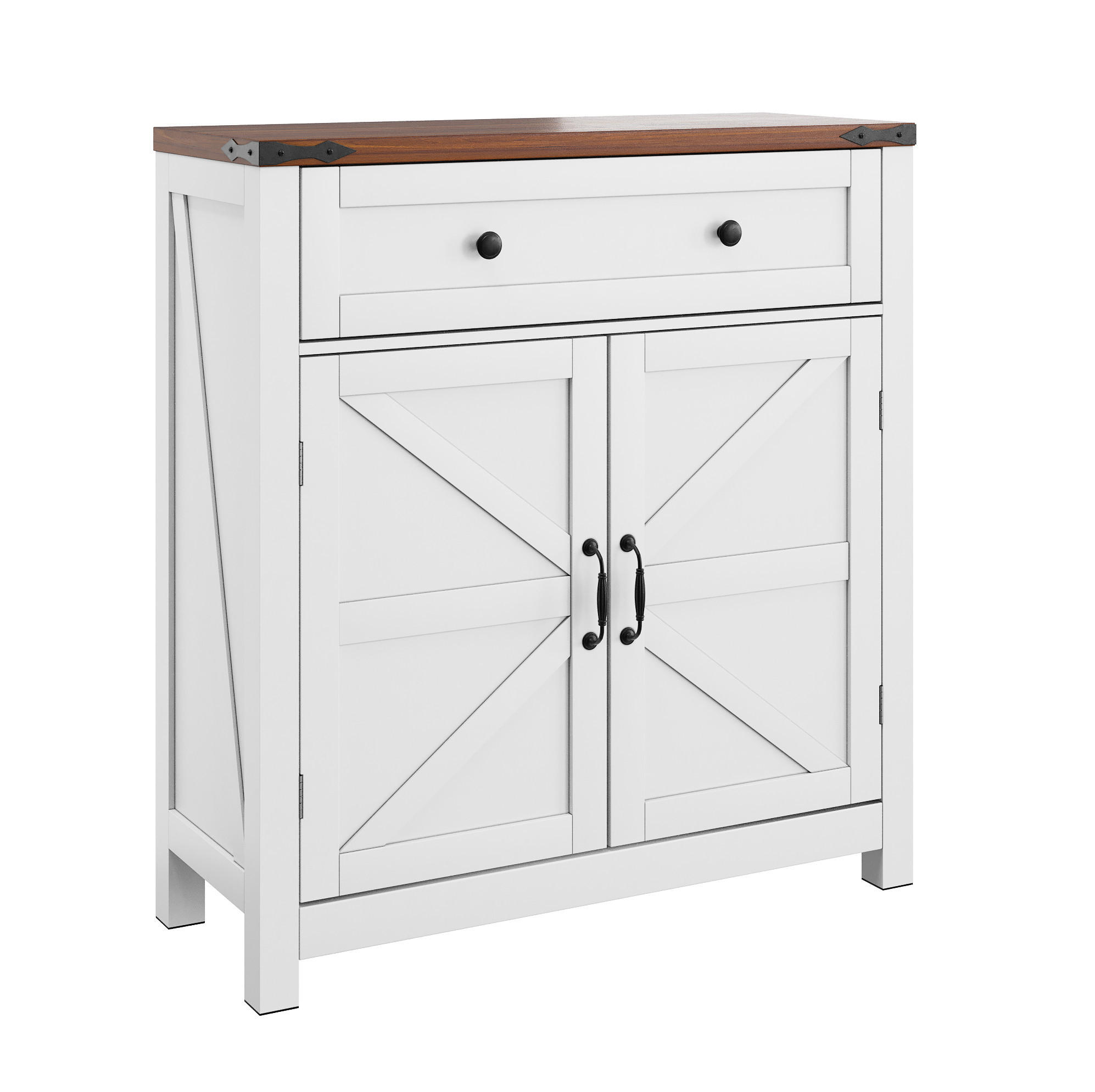 SIDEBOARD 76/30/83 cm mit 2 Türen & Schublade in Weiß mit Walnuss-Optik - Weiß, Holzwerkstoff (76/83/30cm) - BEAOK