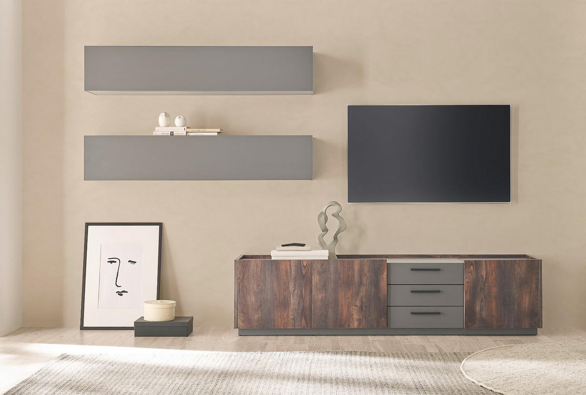 WANDBOARD Thermo Eiche, grau, Wandregal 152 cm - Eichefarben/Grau, Holzwerkstoff (152/17/20cm) - Furn.Design