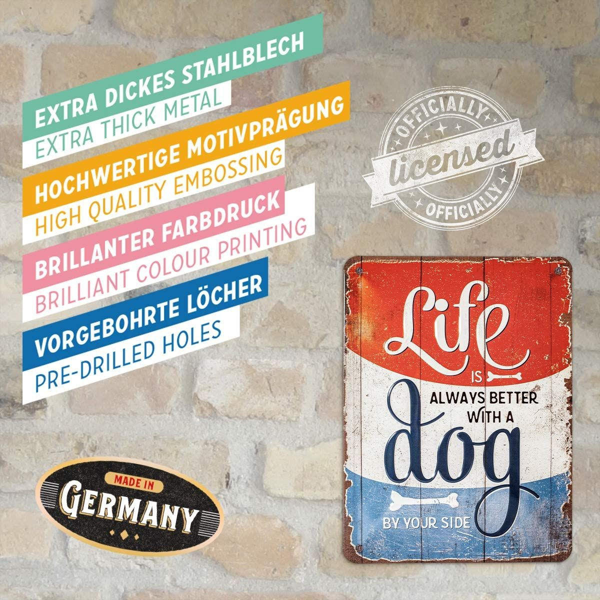 BLECHSCHILD 15/20 cm PfotenSchild Life Is Better With A Dog - Multicolor, Metall (15/20/0.5cm) - Nostalgic-Art