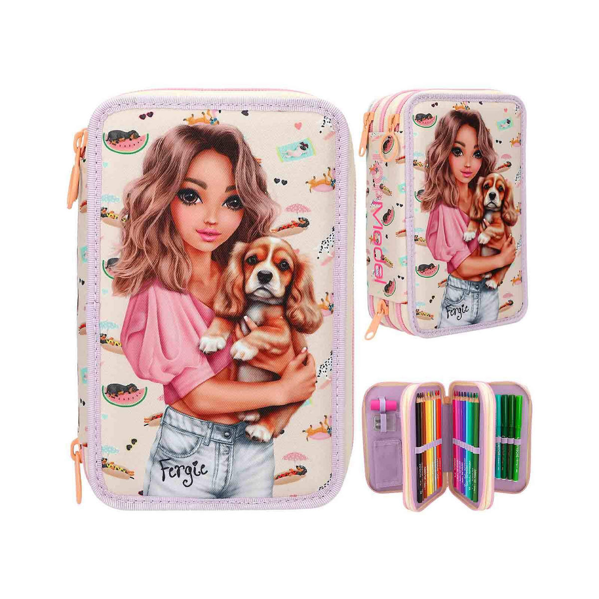 3-FACH FEDERTASCHE SUNNY DOG TOPModel bunt 7,5 x 13 x 20 cm - Multicolor, Kunststoff (13/20/7.5cm) - Depesche Germany