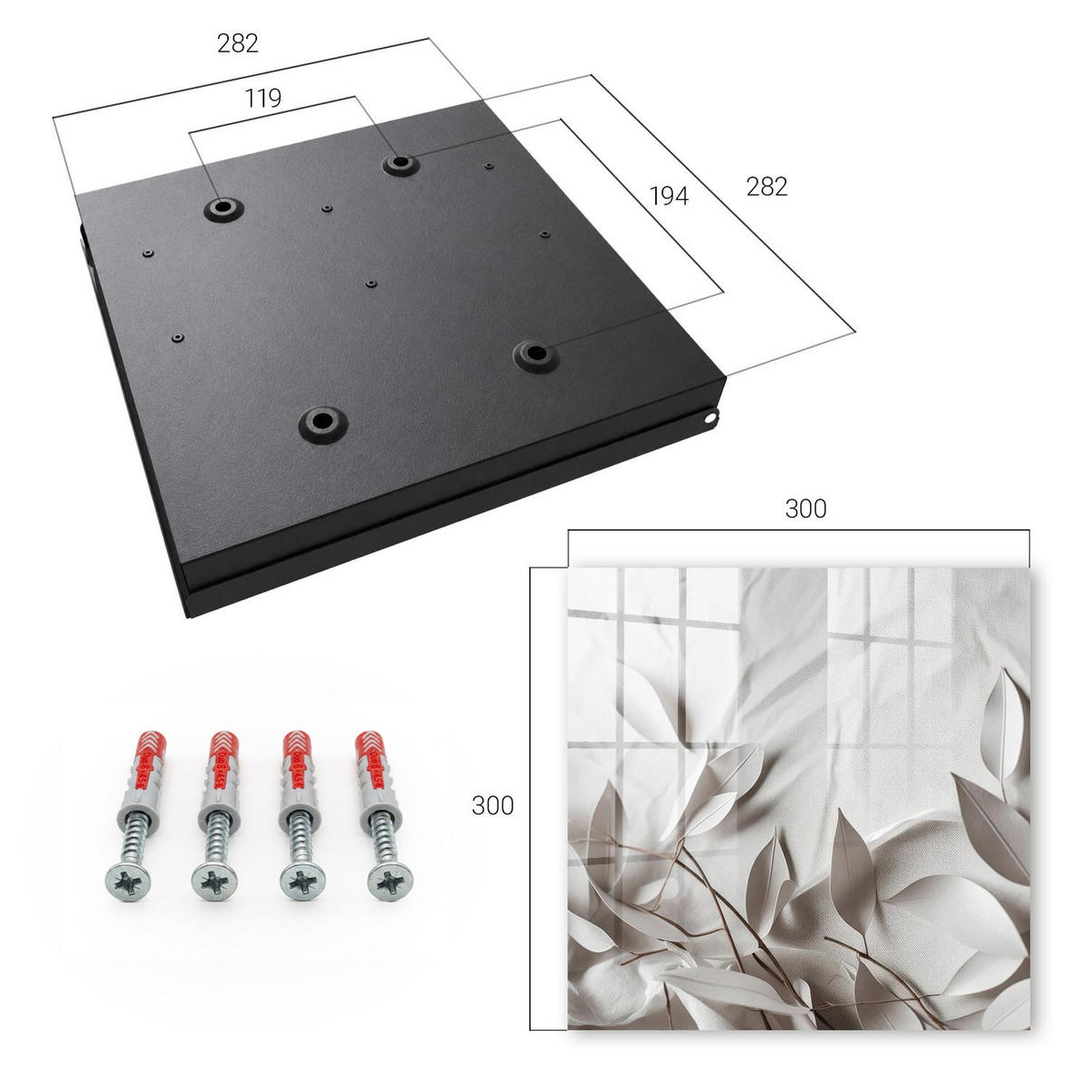 SCHLÜSSELBOX Schwarz 30x30 cm- Türöffnung nach rechts - Blattstoff - Beige, Metall (30/30/5cm) - TULUP