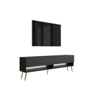 TV-LOWBOARD 170 cm Mattschwarz, goldene schräge Beine, weiße LED, 170 × 32 × 52 cm - Schwarz, Holzwerkstoff (170/52/32cm) - 3XE LIVING