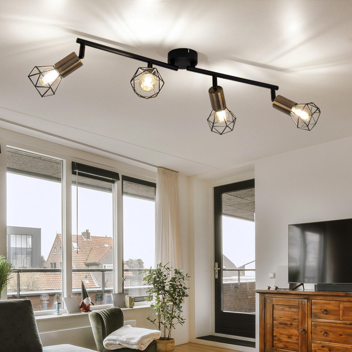 LED DECKENLEUCHTE XARA Metall Schwarz Altmessing - Schwarz, Metall (60/8/19.5cm) - Globo Lighting