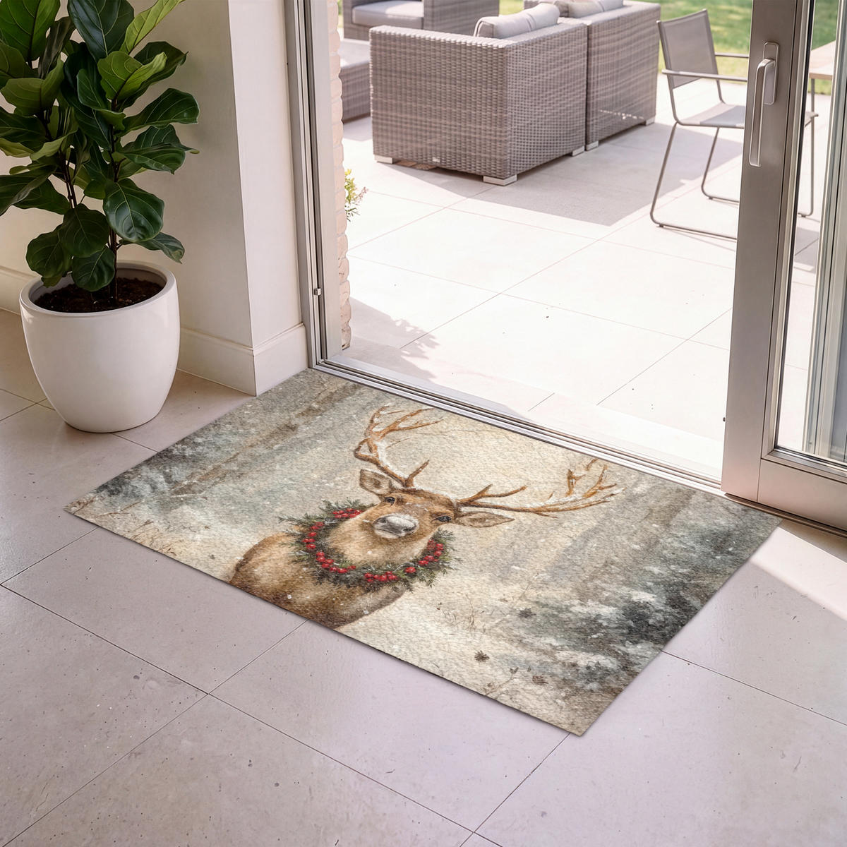 ROHOŽKA Vánoce - sobi - zima - věnec 120x80 cm - hnědá, textil/umělá hmota (120/0.4cm) - MuchoWow