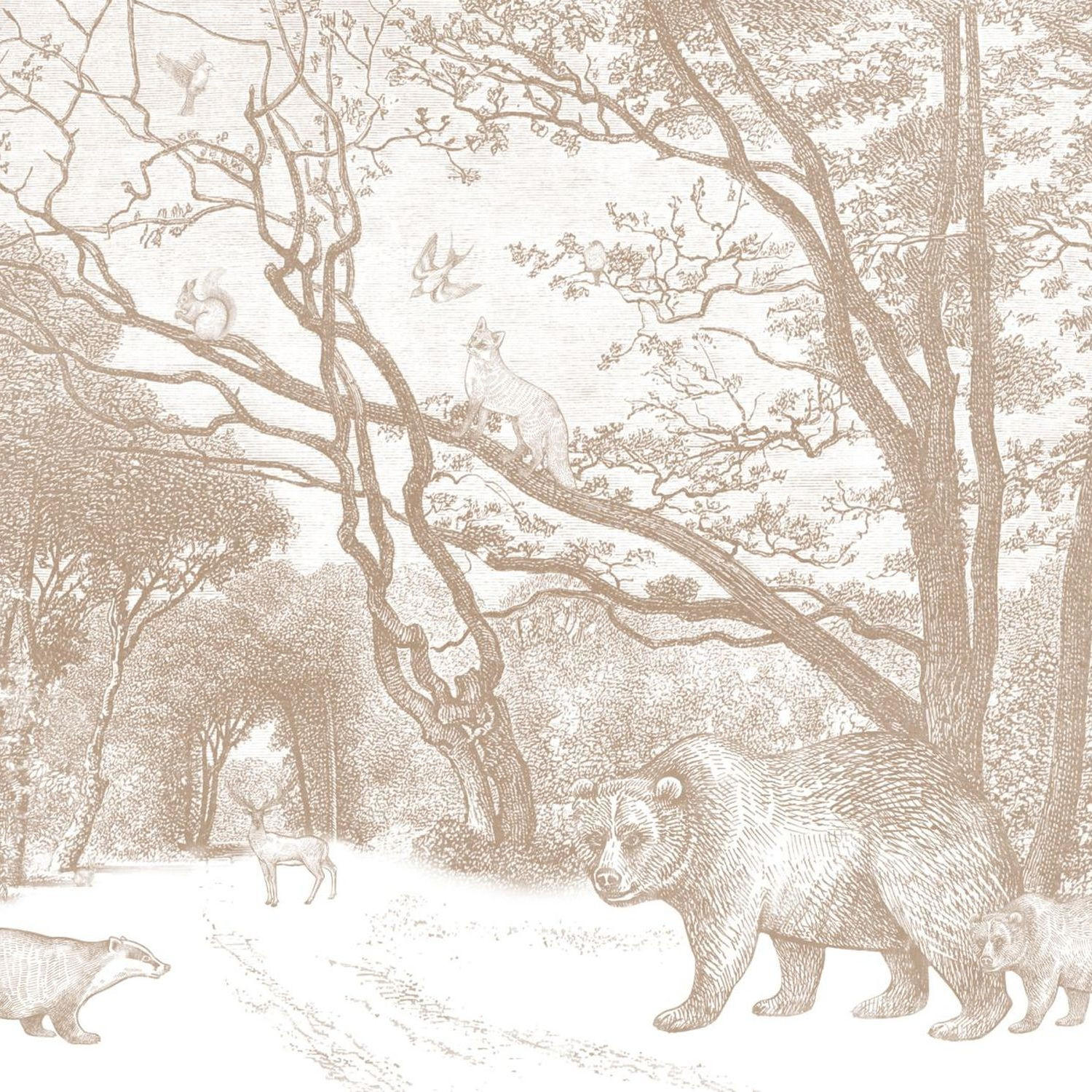 FOTOTAPETE Wald mit Waldtieren 350 x 279 cm - Braun, Papier (350/279cm) - ESTAhome