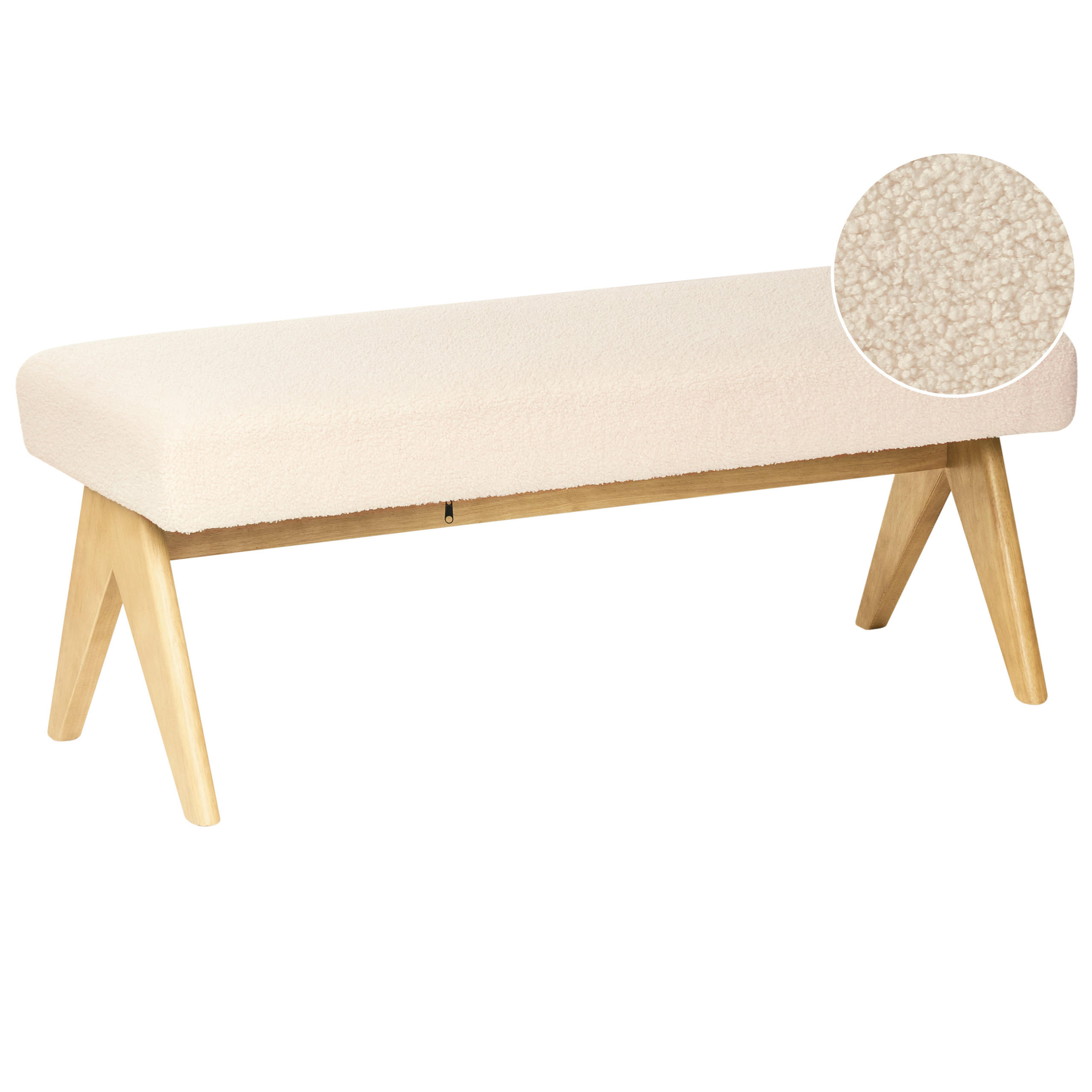 POLSTERBANK Cremeweiß/Hellbraun Tamre - Creme/Braun, Holz/Textil (118/48/46cm) - Beliani