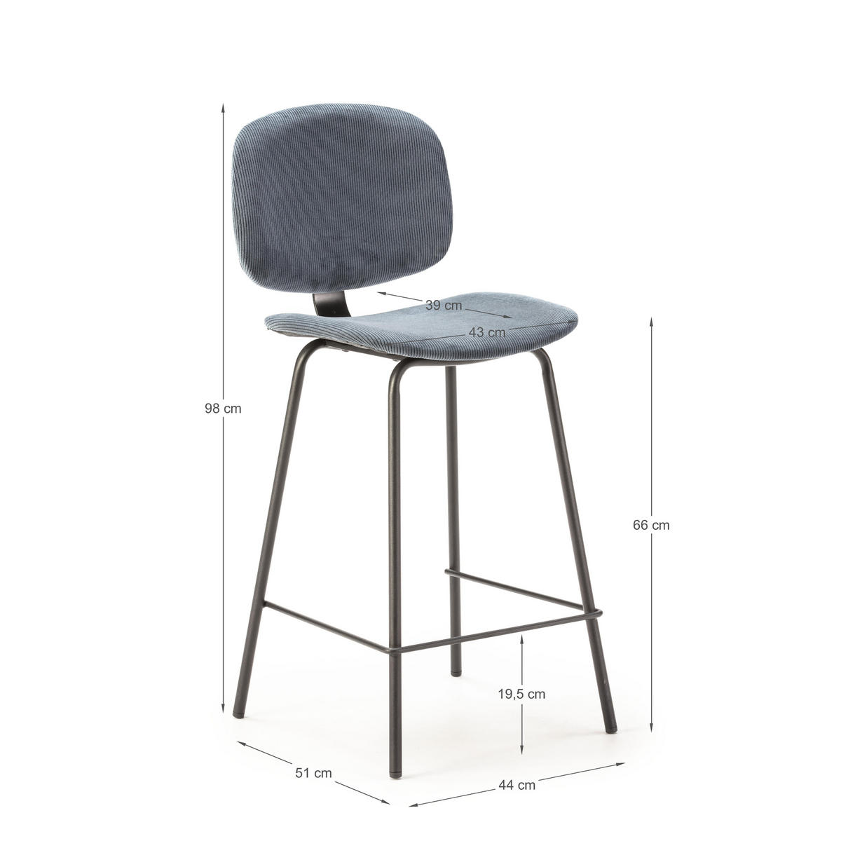 HOCKERN (Set aus 2) aus cordstoff mit schwarzen metallbeinen - arus 44/50/65 cm - Schwarz, Textil (50/65/44cm) - Calicosy