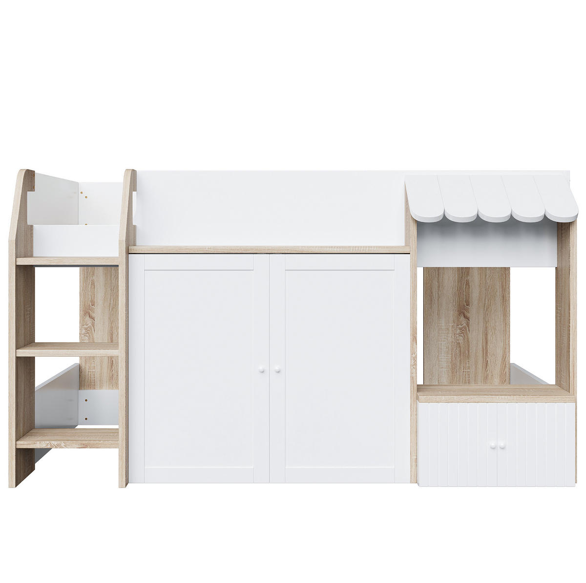 HOCHBETT 90/200 cm Weiß/Natur aus Holz mit Hausrahmen und Stauraum - Weiß, Holzwerkstoff (90/200cm) - OKMYHOME