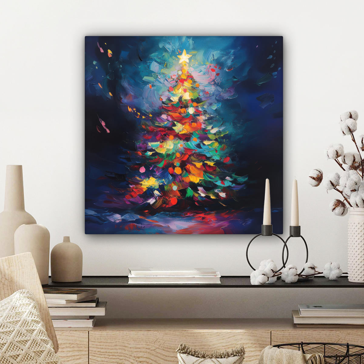 LEINWANDBILD Weihnachtsbaum - Weihnachten - Abstrakt - Farbenfroh Wandbild Wohnzimmer 50x50 cm - Multicolor, Textil (50/50cm) - MuchoWow