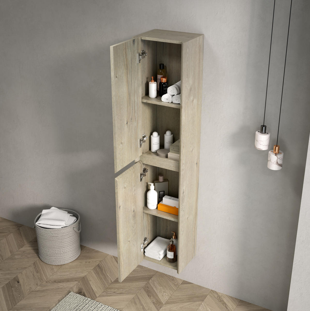 BADZIMMERSCHRANK 140 cm Off White Holzoptik - Weiß, Holzwerkstoff (24/30/140cm) - Beauniv