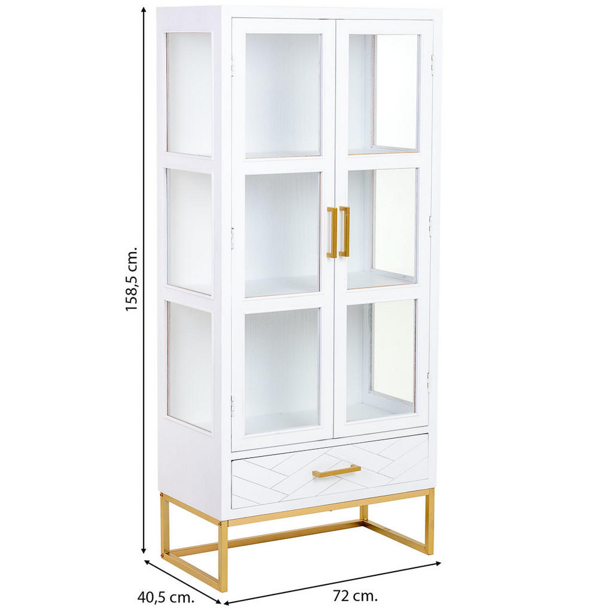 VITRINE mit 2 türen und 1 schublade, holz und metall, 72x40x159 cm - Weiß, Holz (72/158/40cm) - Wanderlust