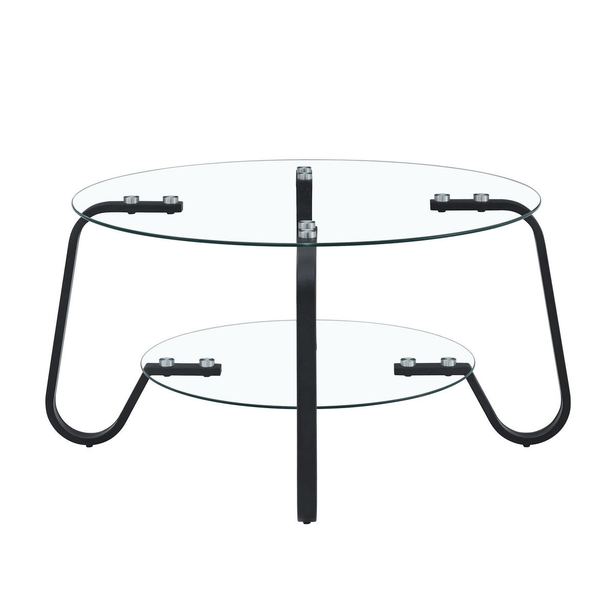 COUCHTISCH 80/80/45 cm rund mit 2 Glasablagen und Metallgestell im Industrial-Stil, Schwarz - Schwarz, Metall (80/80/45cm) - Redom