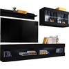 WOHNWAND 4-er Set, TIVOLI SET6 Schwarz + Schwarz, Offener Raum - Schwarz, Glas/Holzwerkstoff (240/195/35cm) - Komodee
