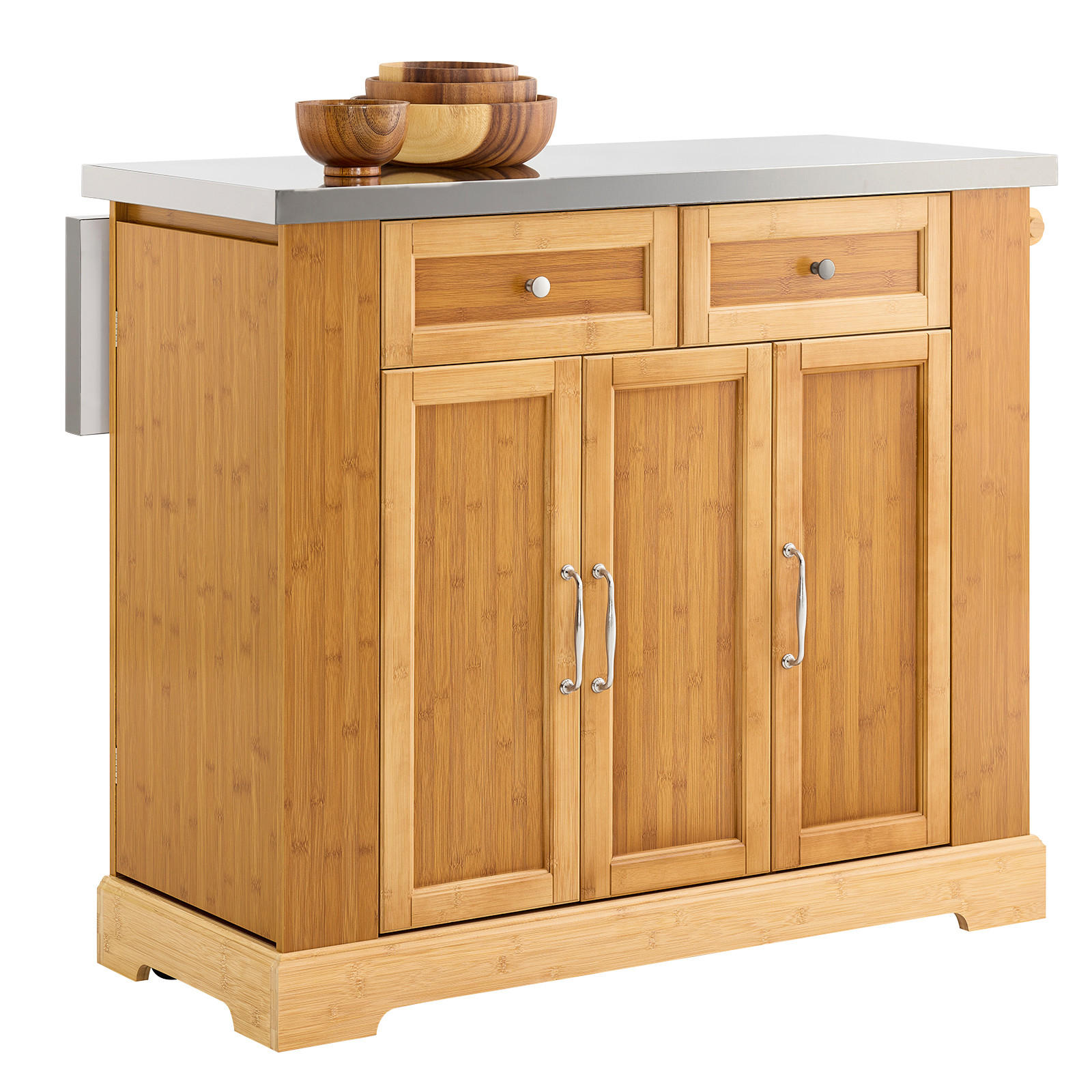 KÜCHENINSEL auf Rollen, Bambus, 107x92,5x(46–71) cm - Naturfarben, Holz/Holzwerkstoff (107/92.5/71cm) - SoBuy