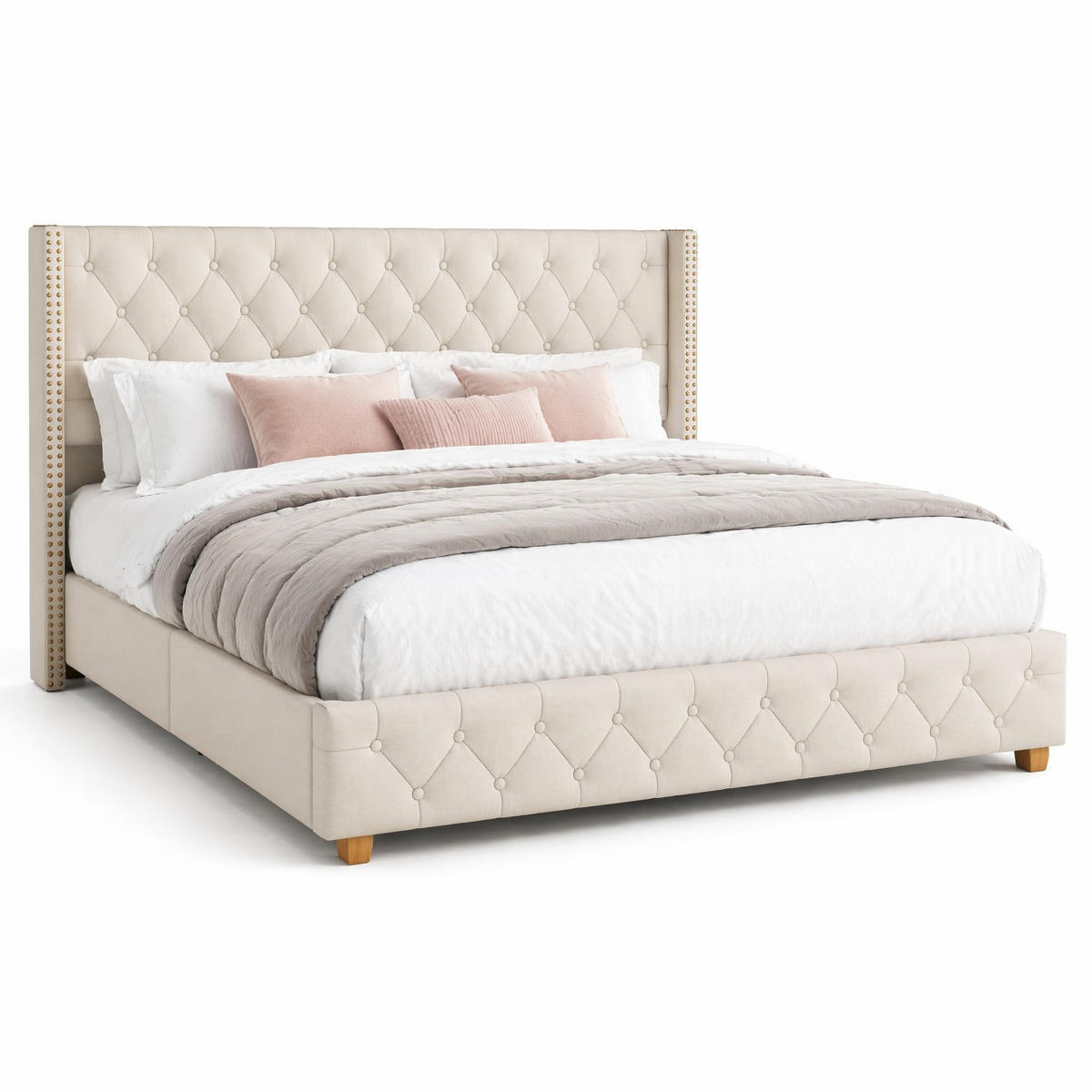 ČALOUNĚNÁ POSTEL 160/200 cm v béžové barvě z lnu - béžová, kov/kompozitní dřevo (160/200cm) - CHICFURN