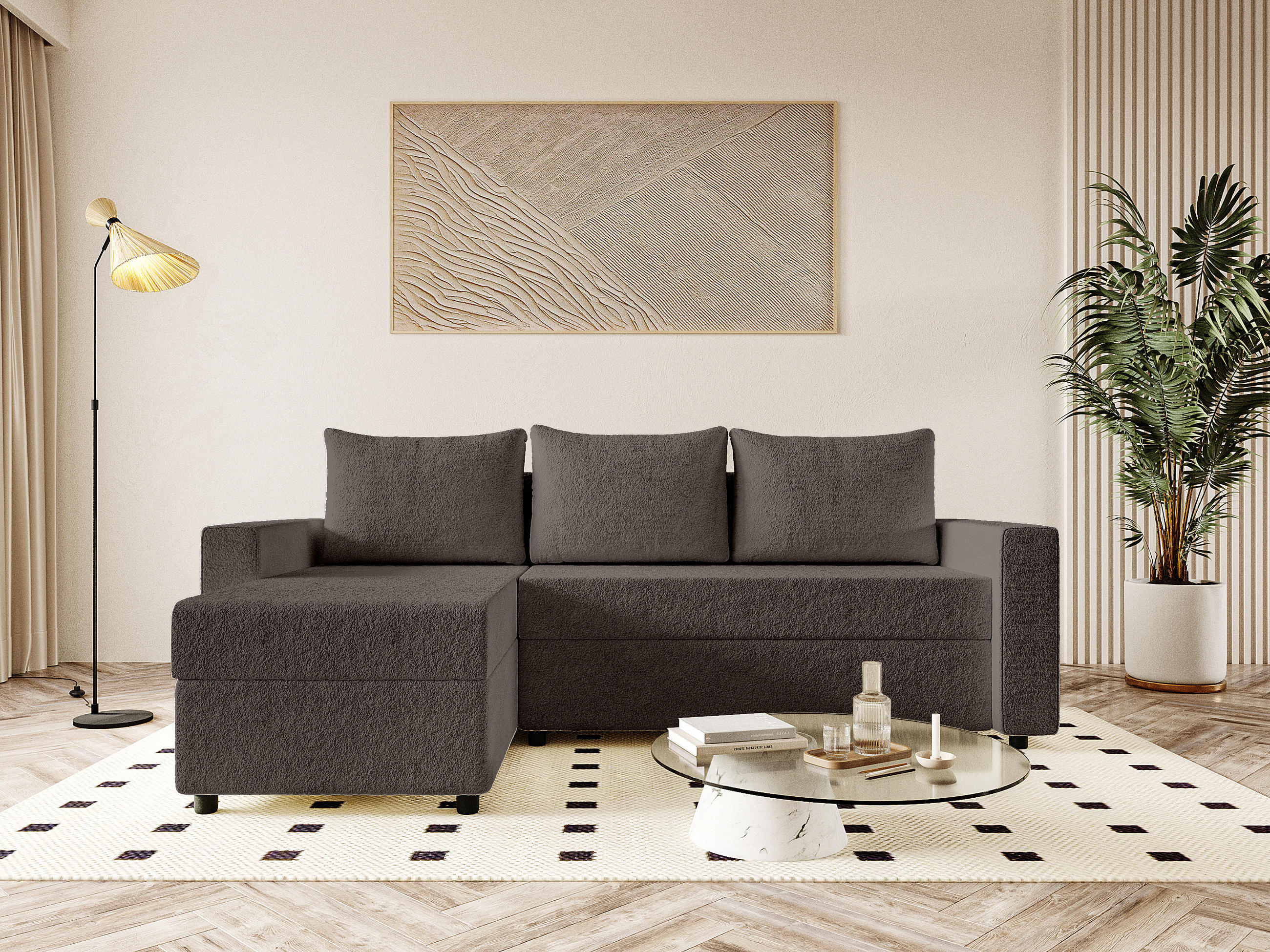 ECKSOFA Goka Lux L mit Schlaffunktion und 2 Bettkästen, Braun - Braun, Textil (230/146cm) - Fedve