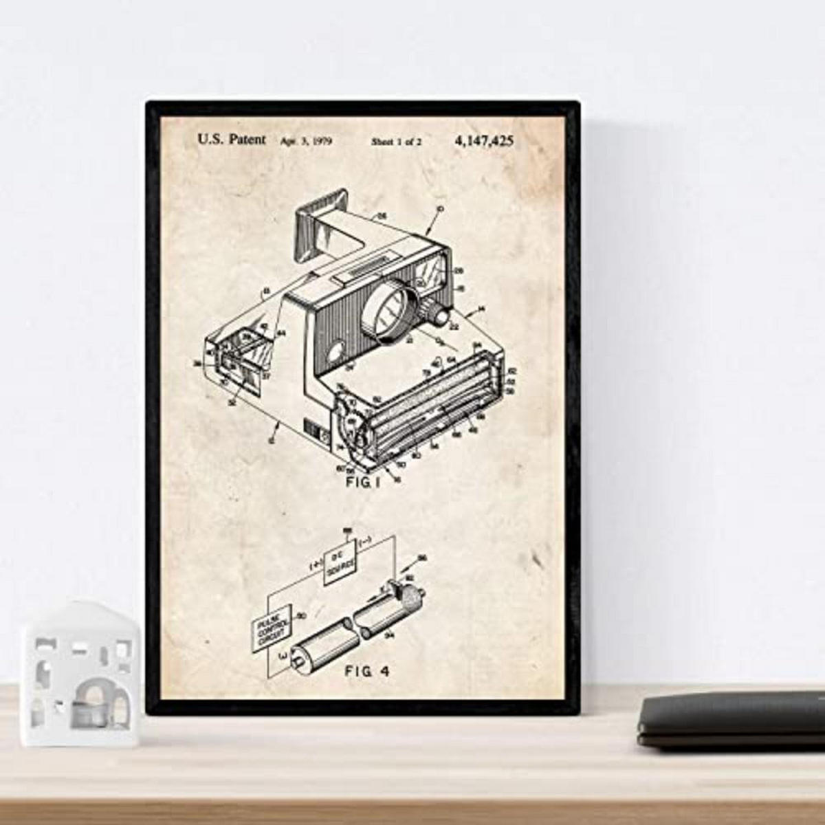 POSTER Set mit 4 Musikinstrument Patent A4 Schwarzer Rahmen - Schwarz, Papier (29.7/3cm) - Nacnic