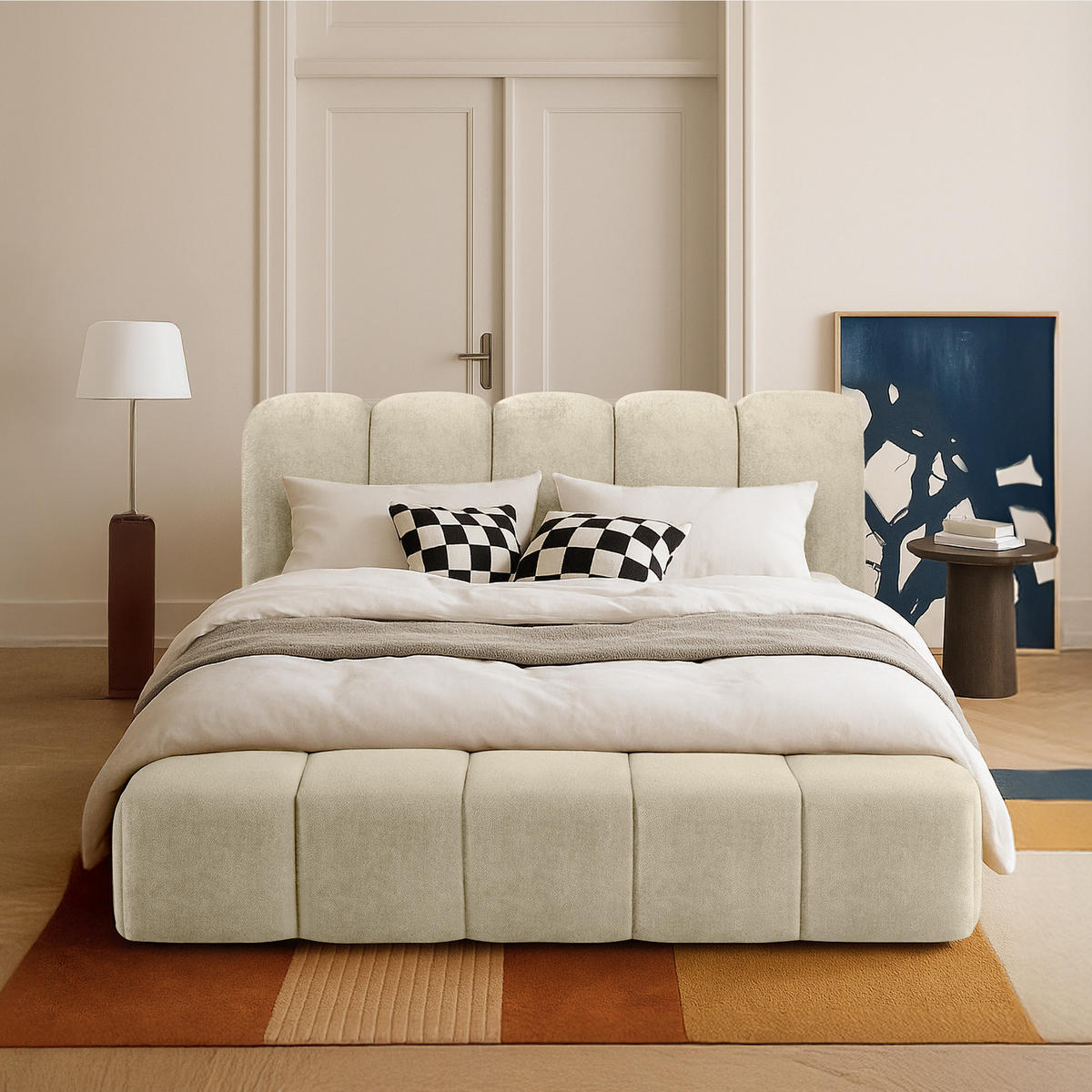 POLSTERBETT MERIDE Chenille, Ecru - Schwarz/Weiß, Holz/Textil (160/200cm) - KONSIMO®