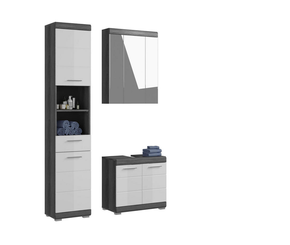 BADKOMBINATION 3tlg. Scout Bad in Rauchsilber Nachbildung und weiß hochglanz B/H/T: 112x191x34 cm - Anthrazit, Holz (112/191/34cm)