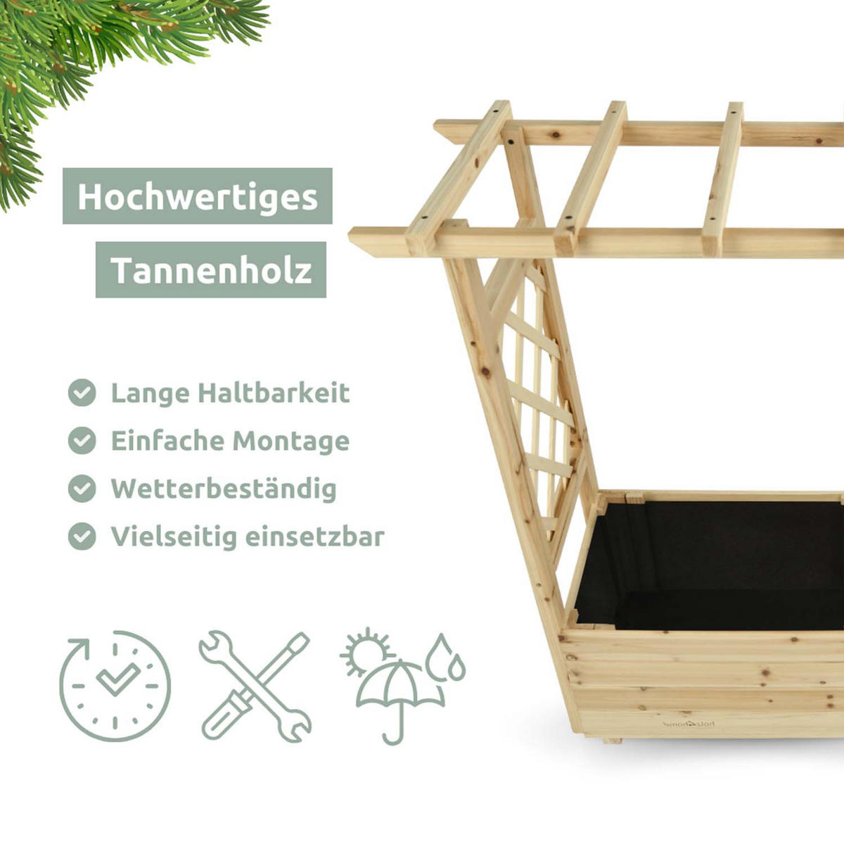 PFLANZKASTEN mit Rankgittern & Dach - Tannenholz - 98 x 33 x 103cm - Naturfarben, Holz (98/103/33cm) - holz4home