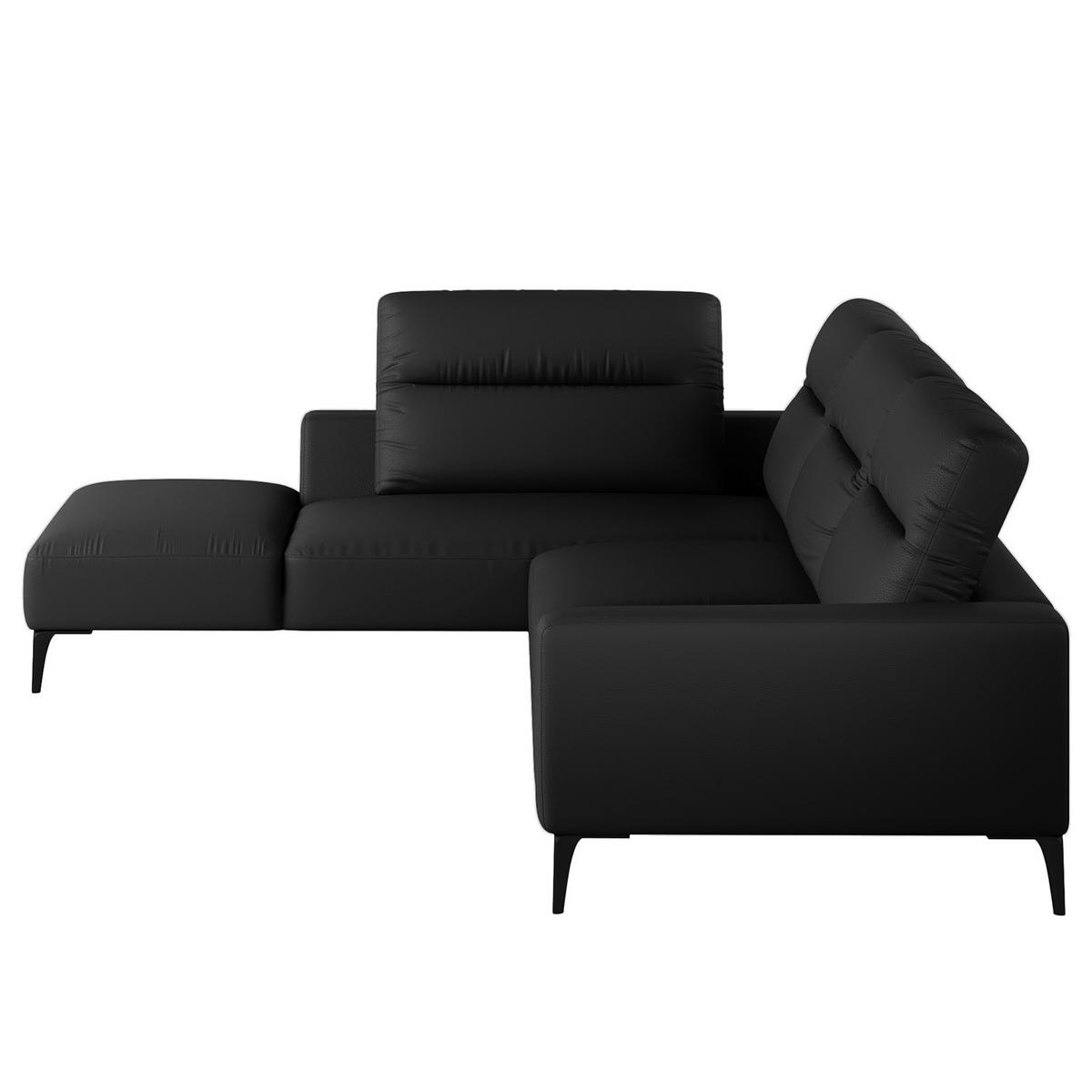 ECKSOFA mit Ottomane - Schwarz, Leder/Metall (325/238cm) - home24