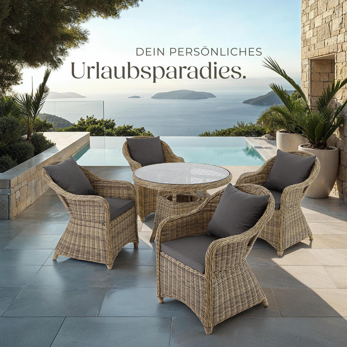 RATTAN SITZGRUPPE Zürich,Stühle vormontiert,natur - Naturfarben, Kunststoff - tectake