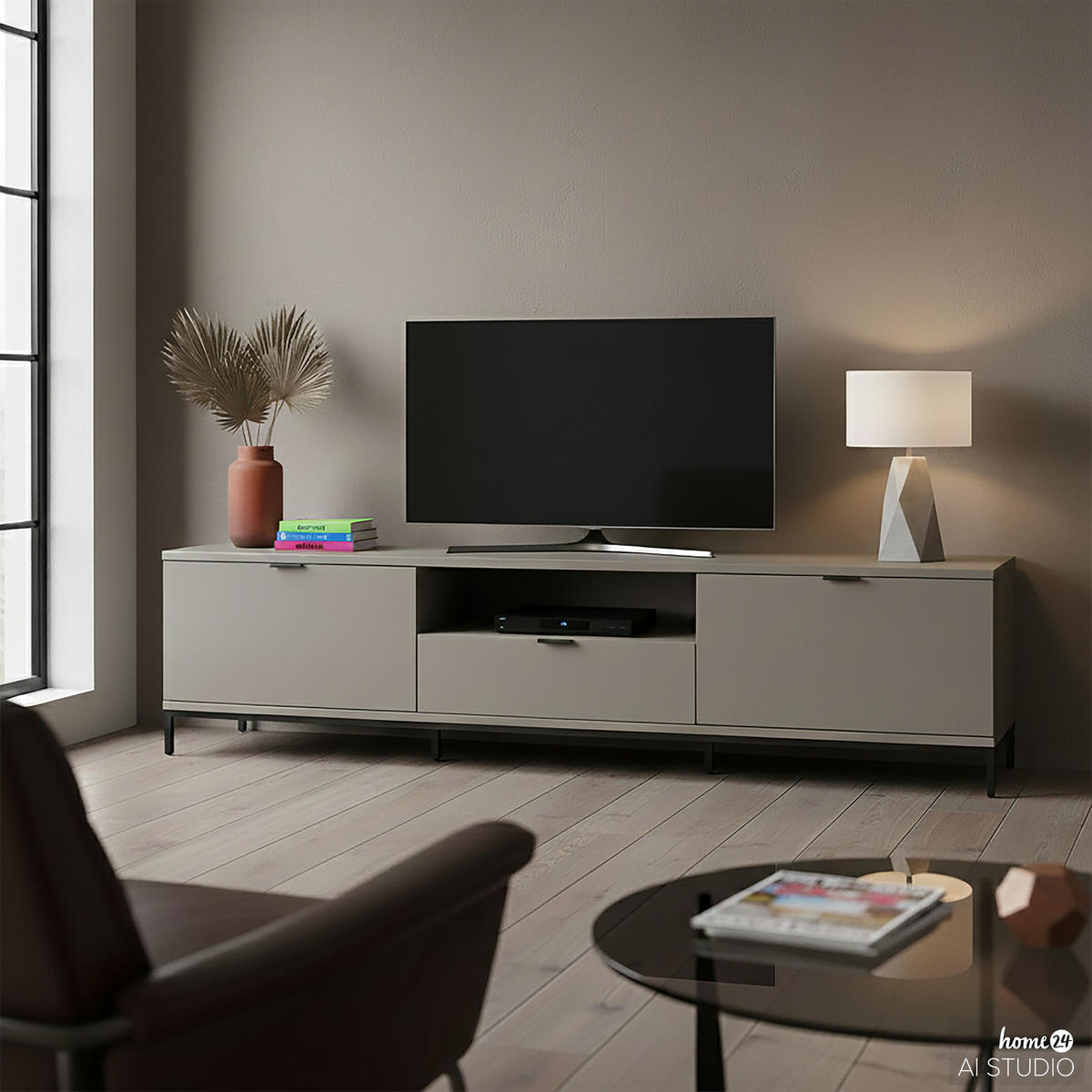 TV-LOWBOARD - Eisen / MDF - Taupe/Schwarz, Holzwerkstoff/Metall (180/45/40cm) - home24