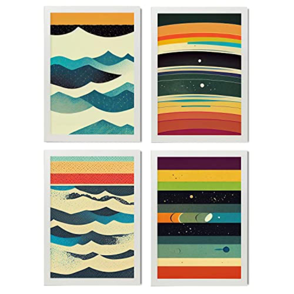 POSTER Set mit 4 Meer Abstrakt Moderne Galaxien A4 Weißer Rahmen - Weiß, Papier (29.7/3cm) - Nacnic