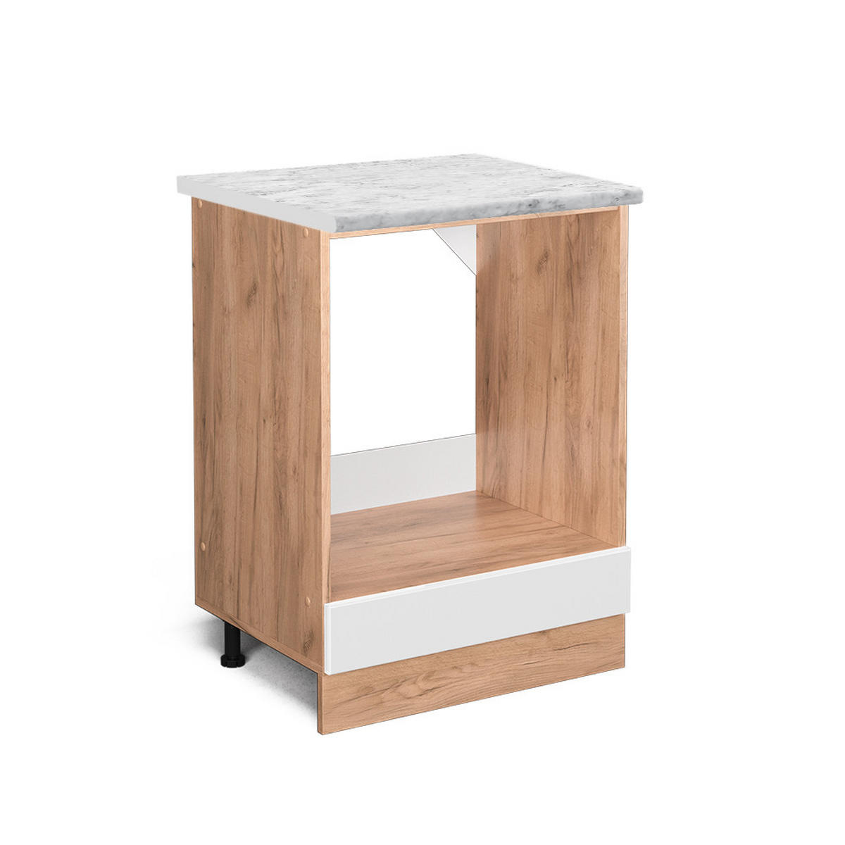HERDUMBAUSCHRANK R-Line Weiß Hochglanz 60 cm AP Marmor - Honigeiche/Weiß Hochglanz, Holzwerkstoff (60/81.6/60cm) - Vicco