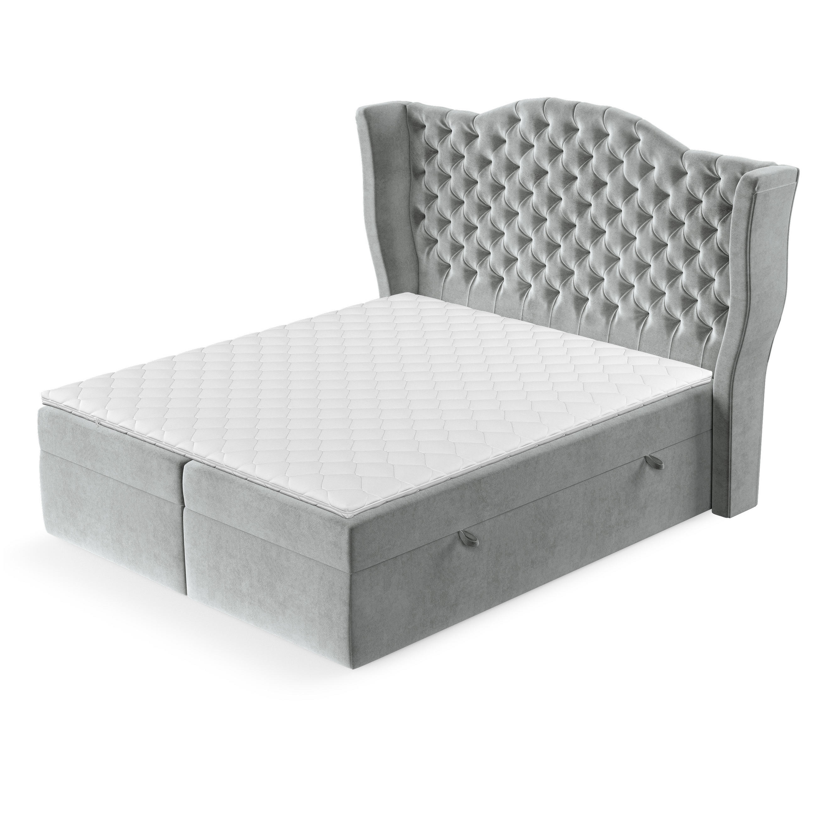 BOXBETT Royal Grau 160/200 cm im Samtstoff - Schwarz/Grau, Holz/Holzwerkstoff (160/200cm) - Maison de Reve