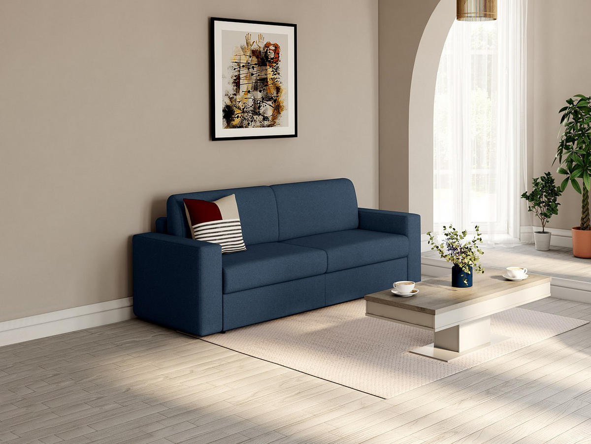 SCHLAFSOFA - 3 Personen - Stoff - Marineblau - - Dunkelblau, Textil (223/85/223cm) - Vente-Unique