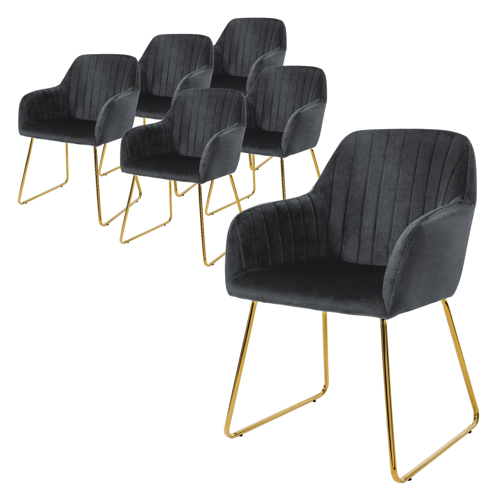 ML-DESIGN JÍDELNÍ ŽIDLE, sada 6 ks, šedý samet