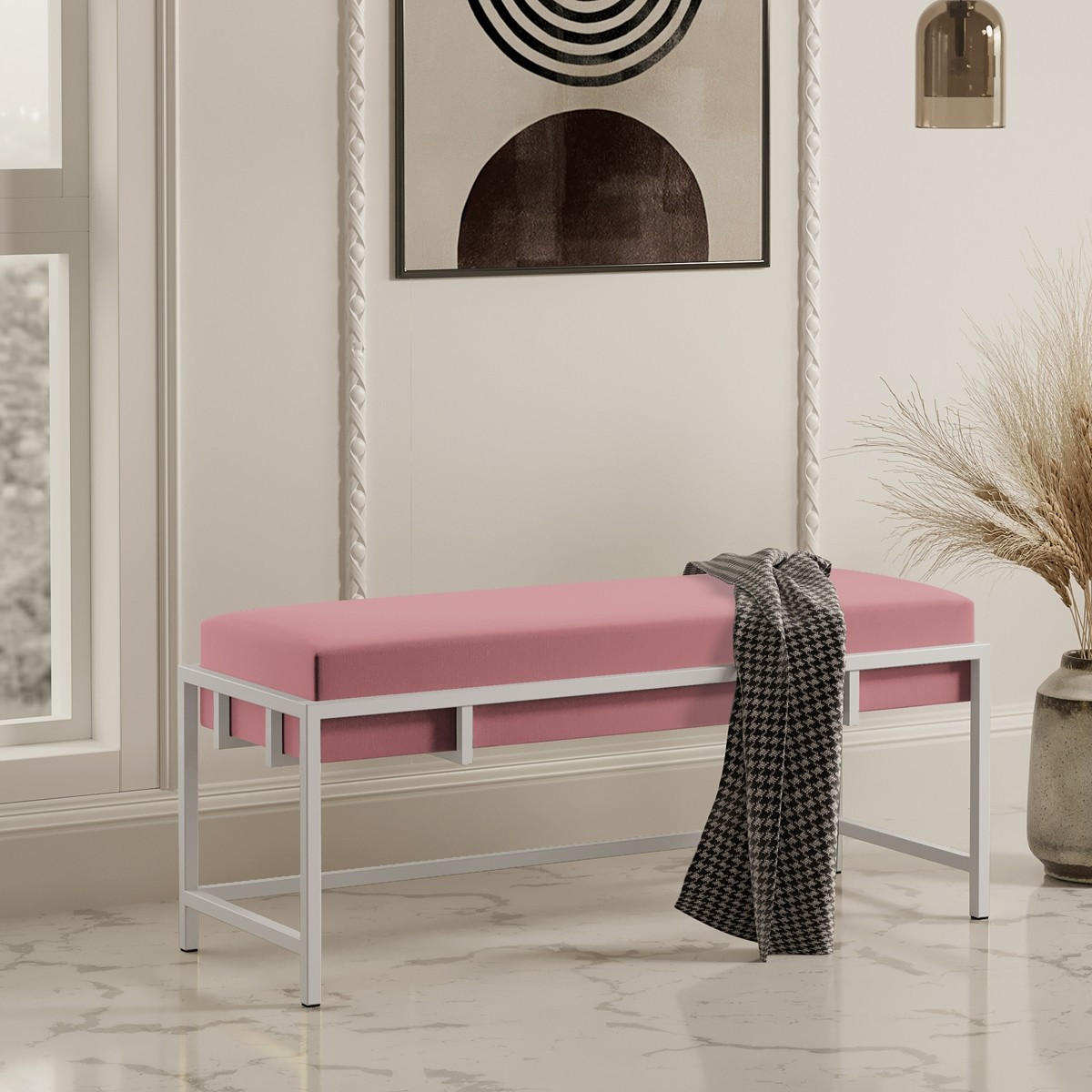 POLSTERBANK LAMO 100 Rosa, Weißes Metallgestell - Pink/Weiß, Textil/Metall (100/45/35cm) - Bettso