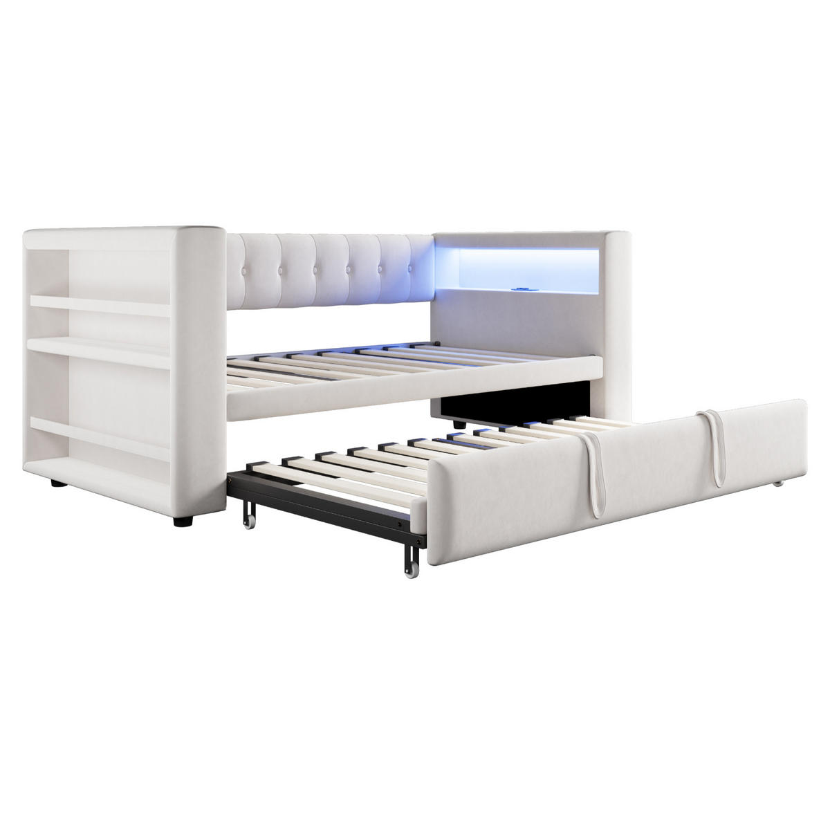 AUSZIEHBETT 90/180/190 cm DE-02084, in Beige, mit LED und Steckdosen - Beige, Metall (90/190cm) - ComfortXL